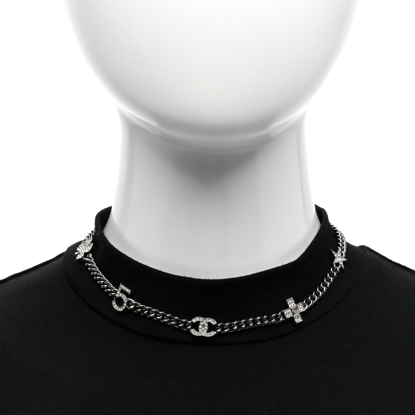 Ruthenium Crystal Chain CC Lucky Charms Choker Silver