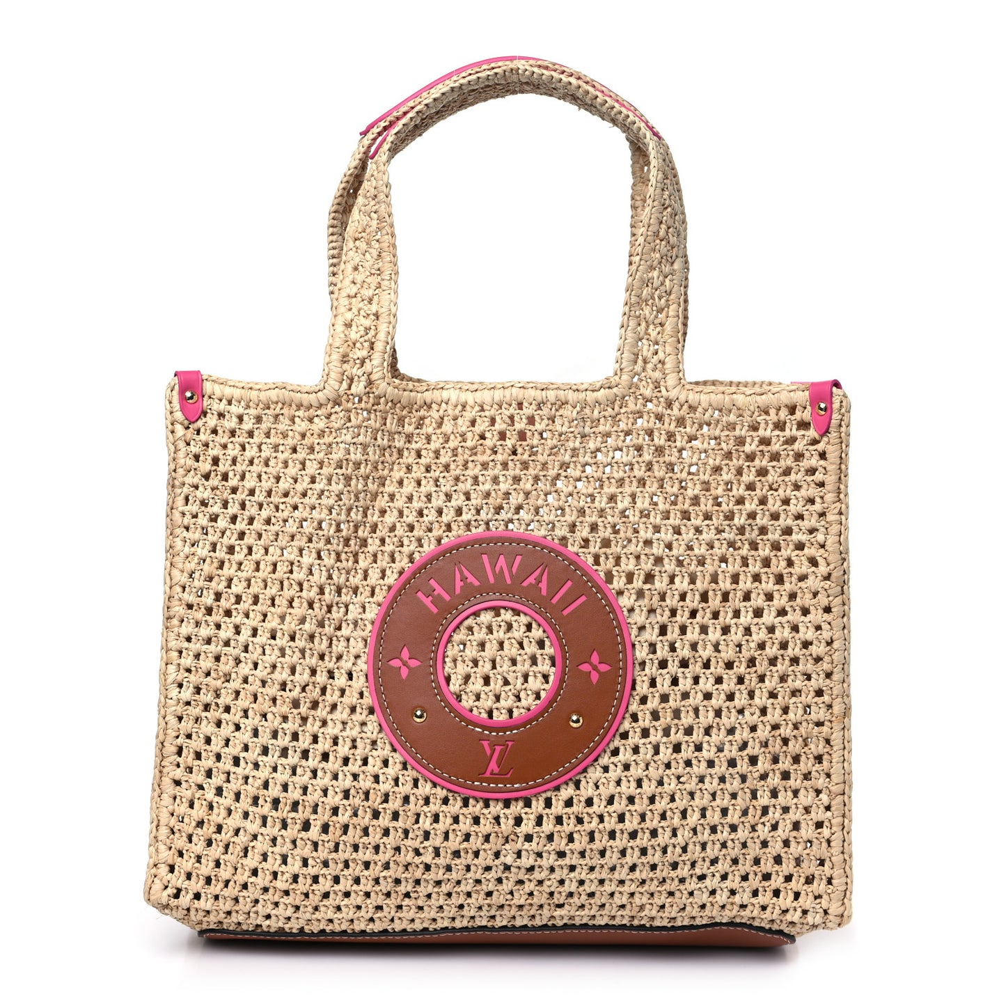 Raffia Calfskin Hawaii OnTheGo MM Natural Fuchsia