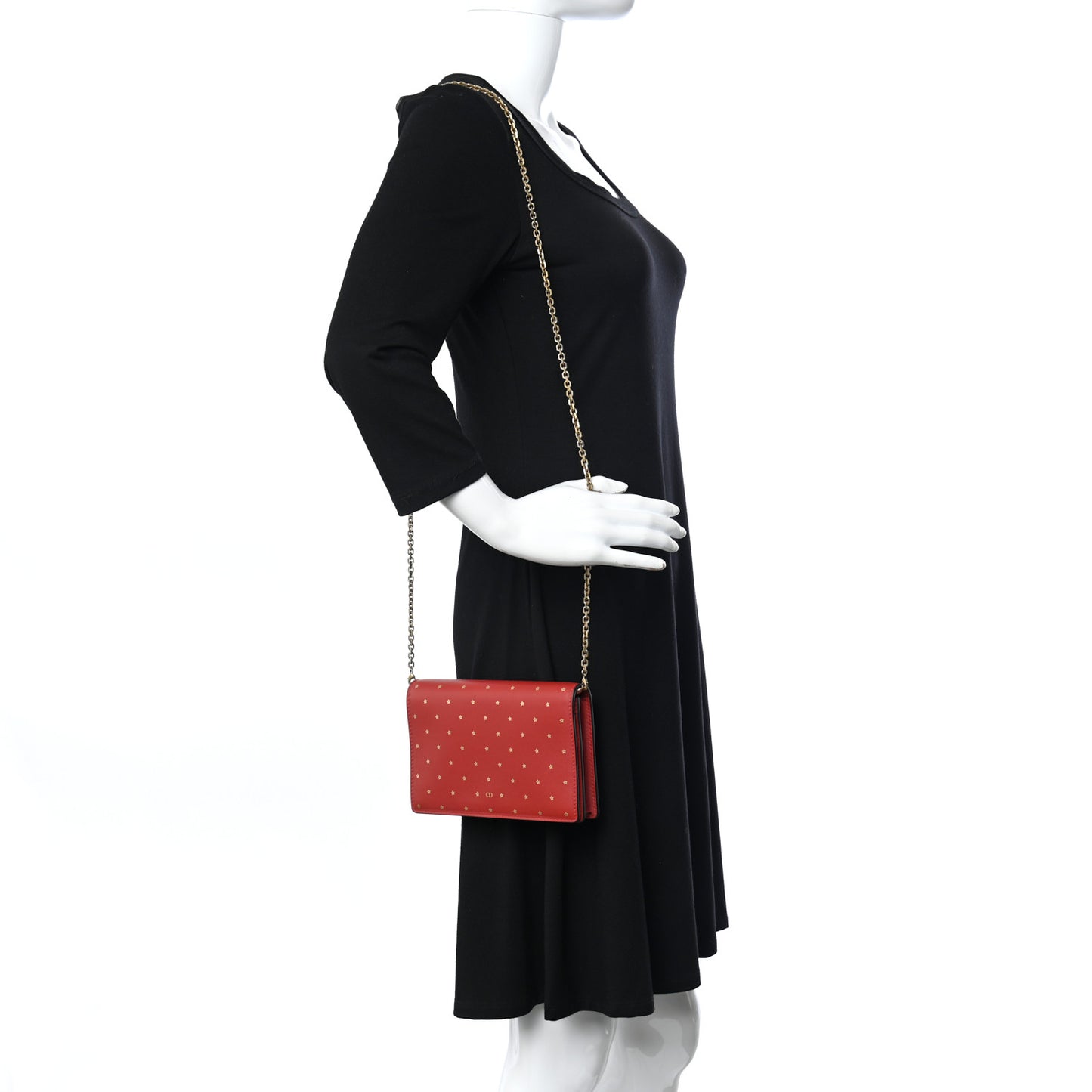 Calfskin Embossed Stars Wallet on Chain Rouge Gold