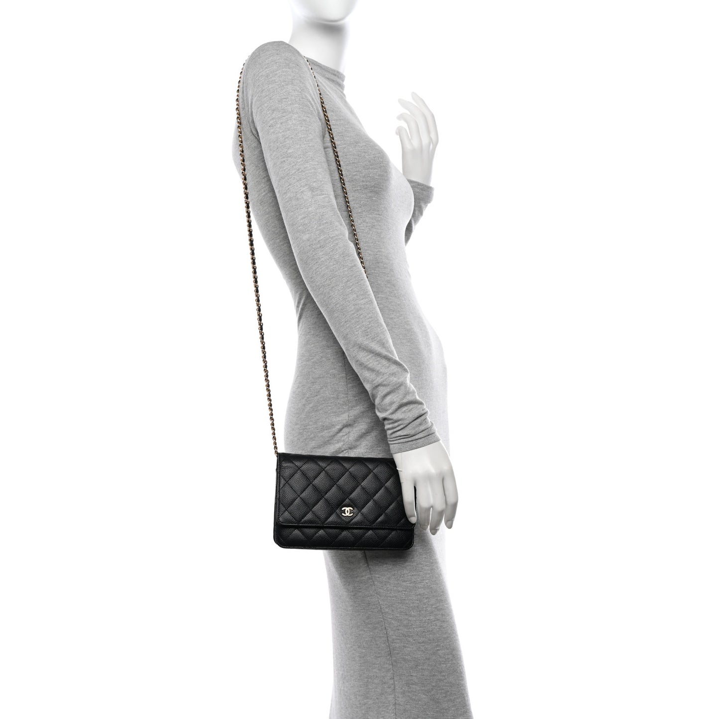 Caviar Quilted Wallet on Chain WOC Black