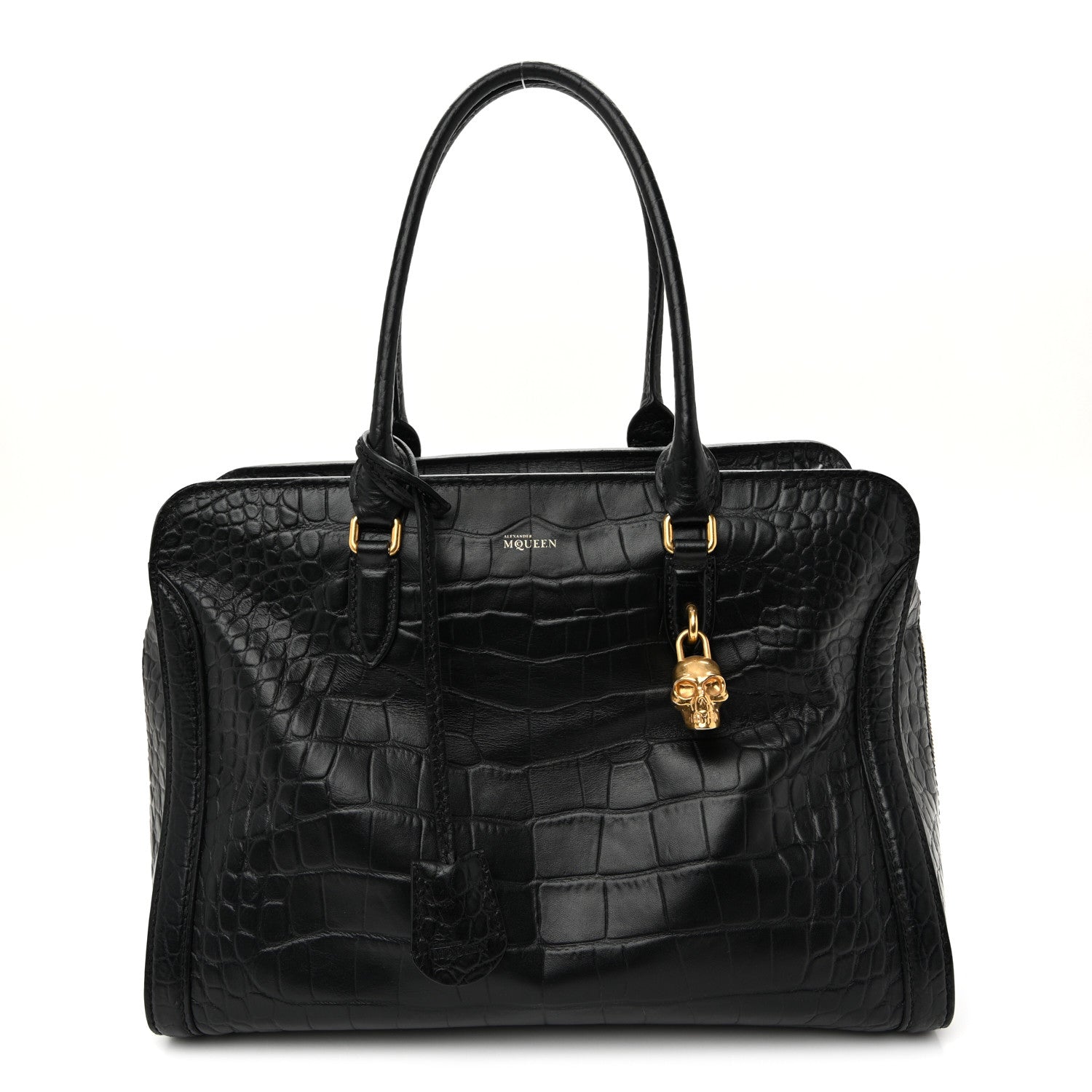 Alexander McQueen Calfskin Crocodile Embossed Large Skull Padlock