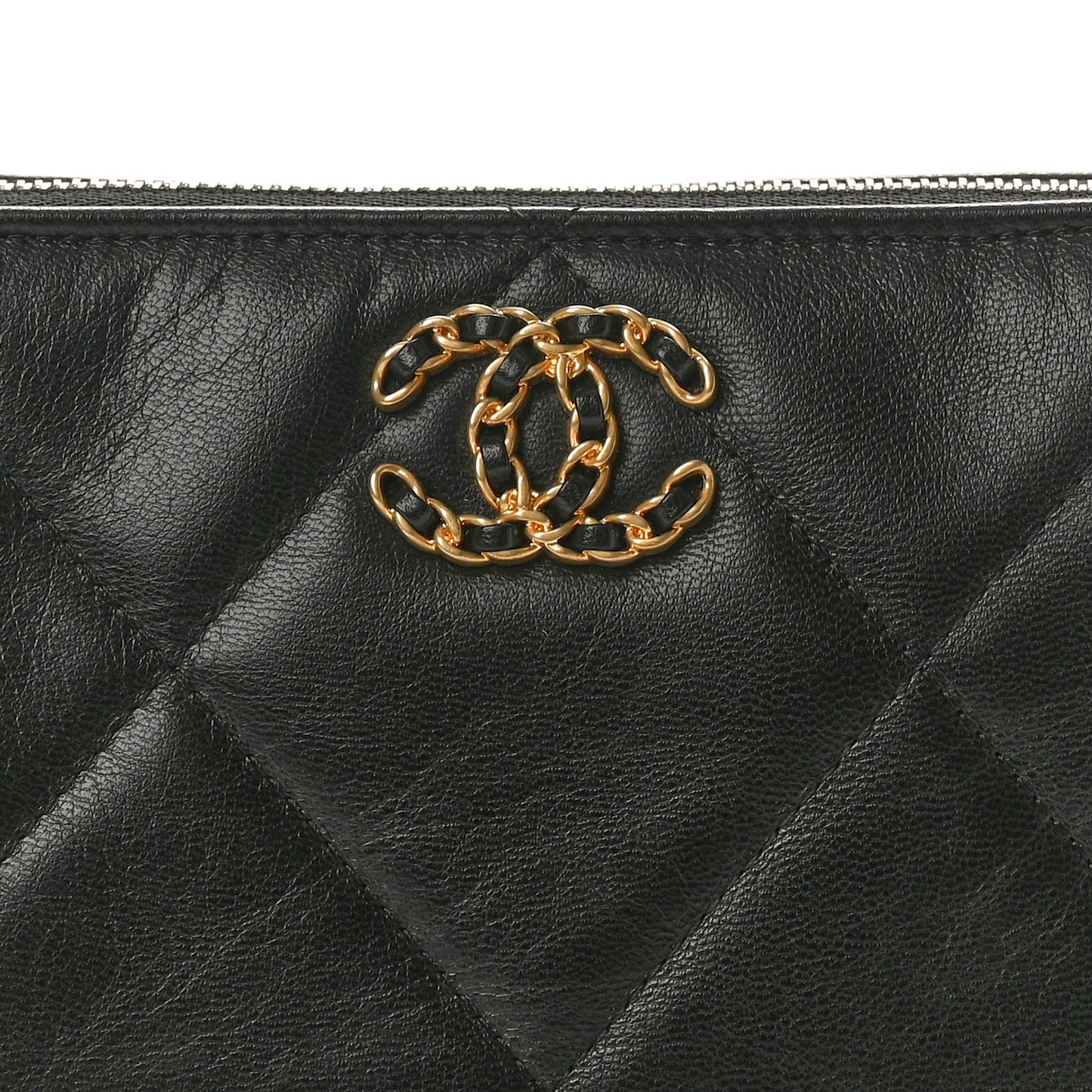 Shiny Goatskin Quilted Small Chanel 19 Pouch With Handle Black
