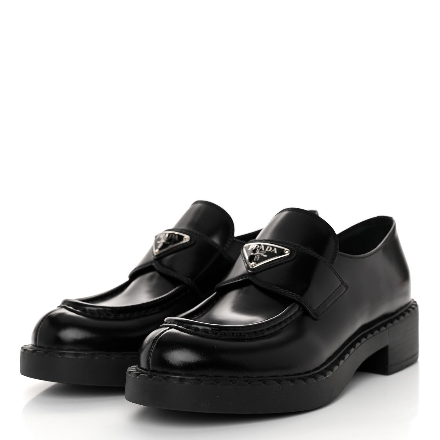 Spazzolato Metal Triangle Logo 50mm Loafers 37.5 Black