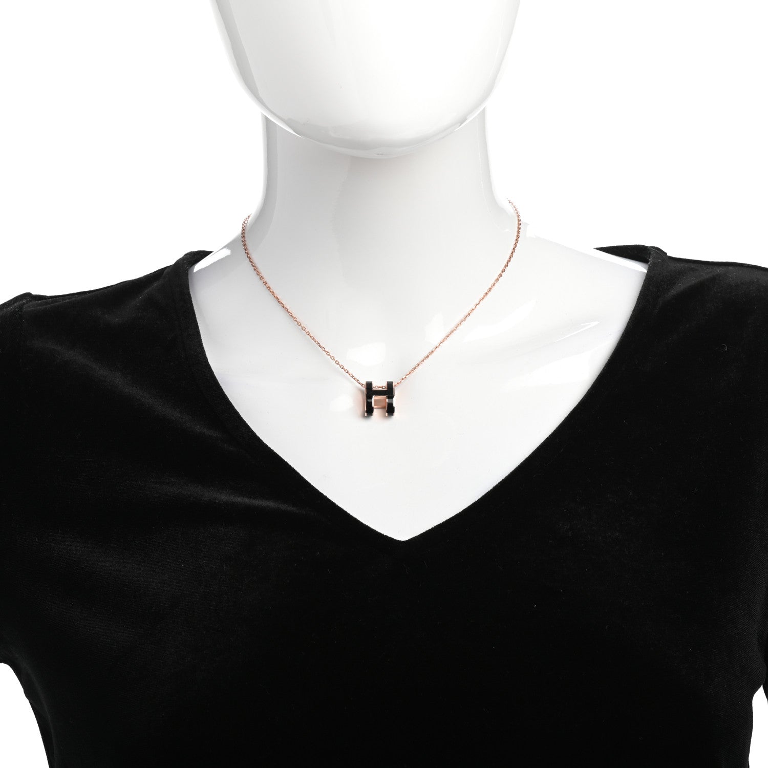 Hermes Lacquered Rose Gold Pop H Pendant Necklace Black 2 of 7