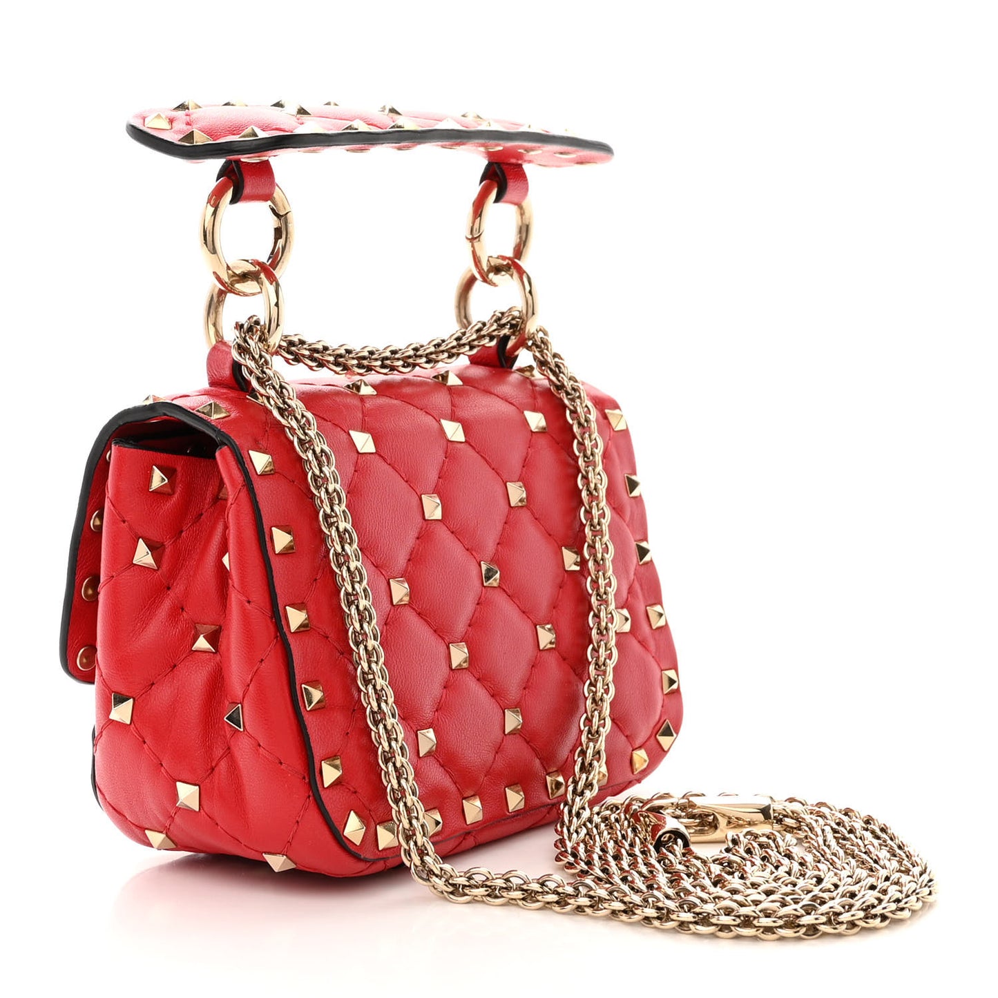 Lambskin Micro Rockstud Spike Shoulder Bag Red