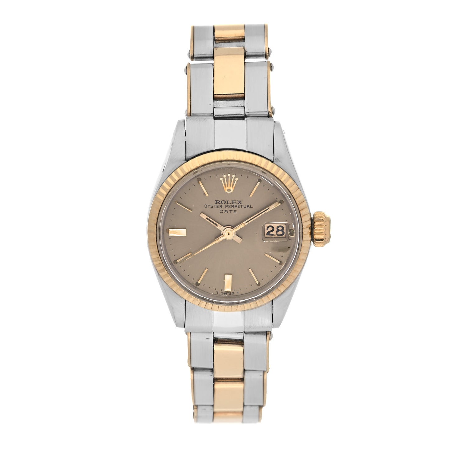 Stainless Steel 18K Yellow Gold 24mm Oyster Perpetual Date Watch Champagne 6617