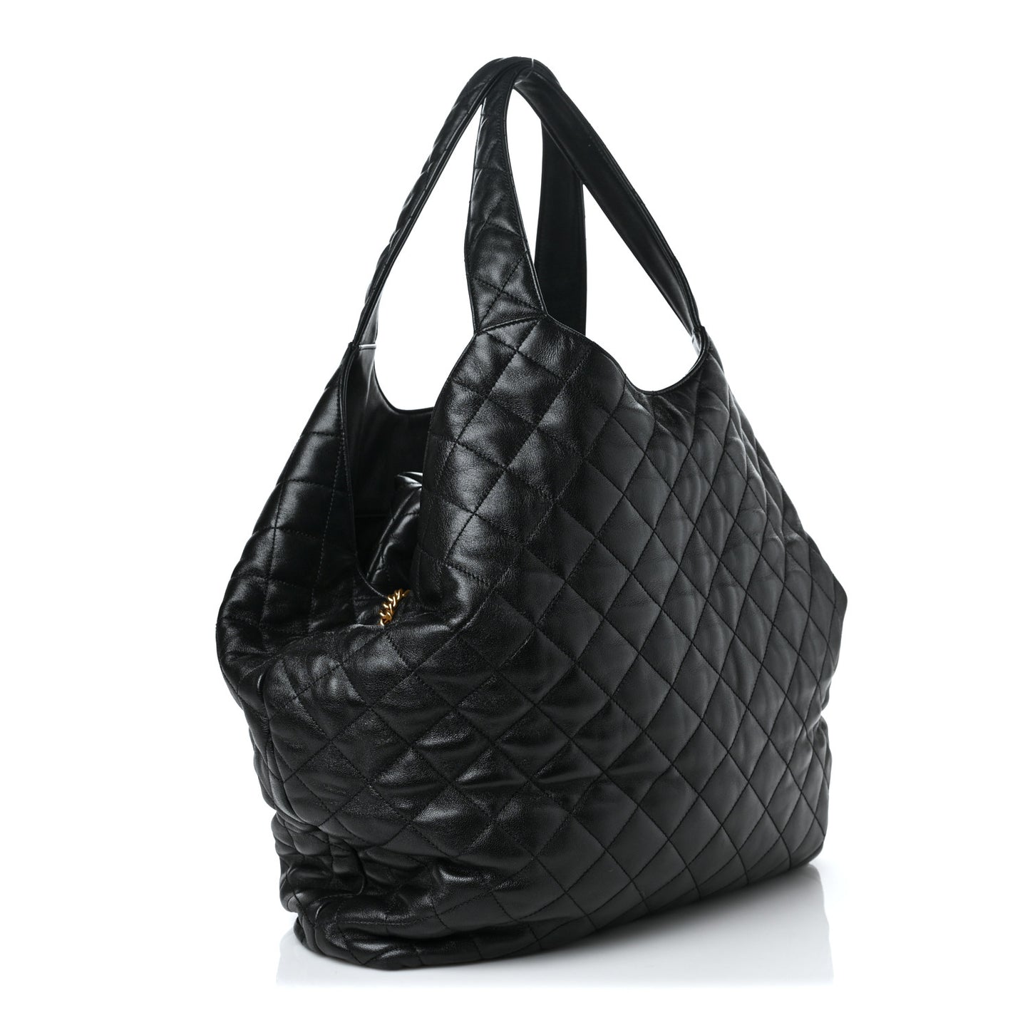 Lambskin Quilted Maxi Icare Shopping Tote Black