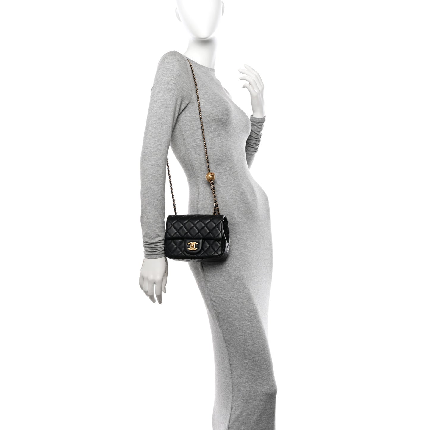Lambskin Quilted Mini Pearl Crush Flap Black