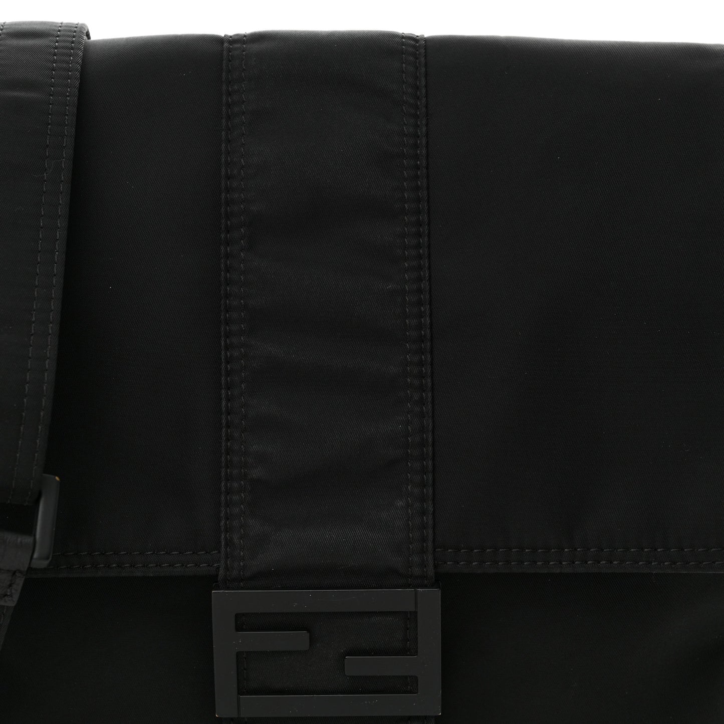 Econyl Nylon Cuoio Romano Monochrome Medium Baguette Messenger Bag Black