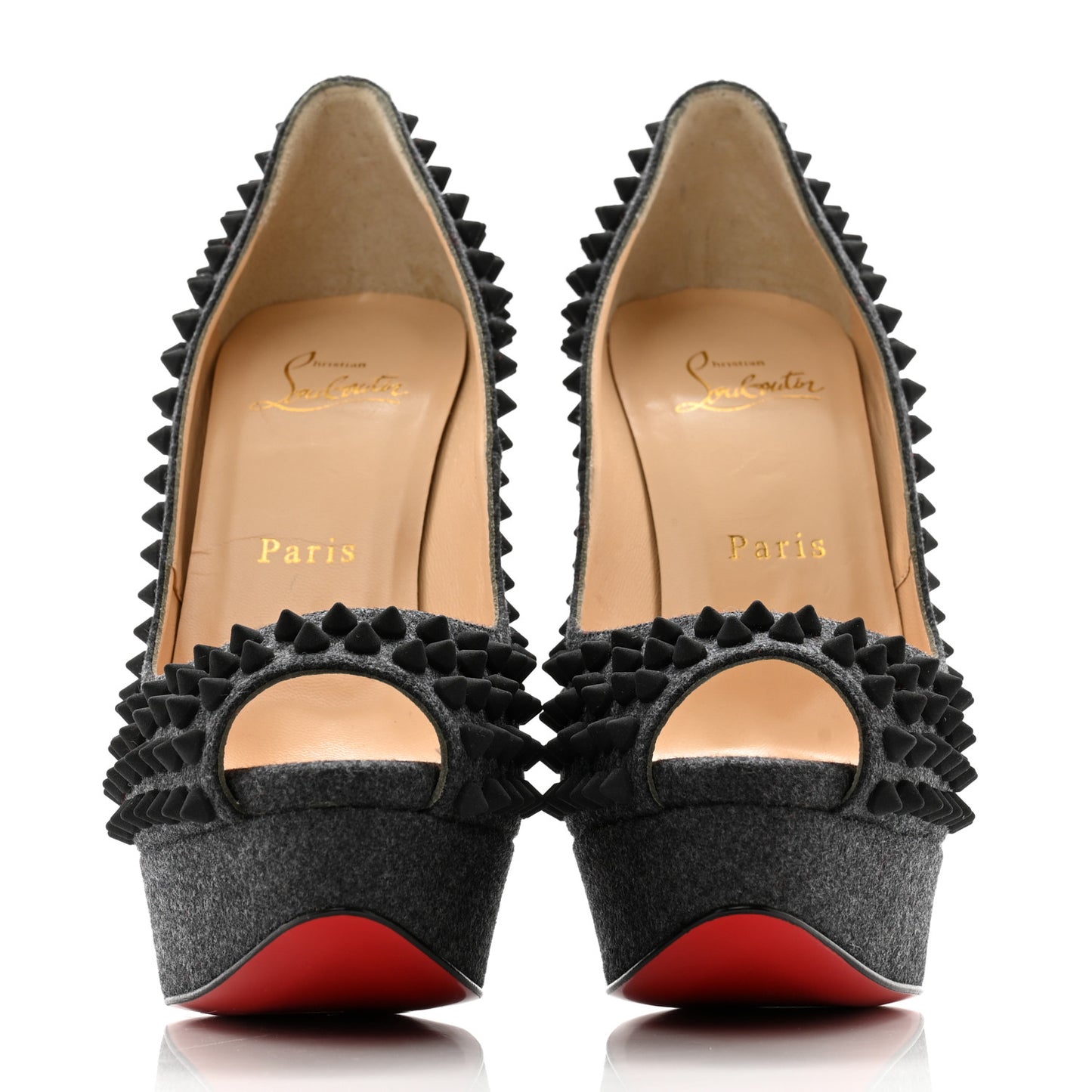 Floque Flannel Lady Peep Spikes VIP 150 Pumps 36.5 Grey Black