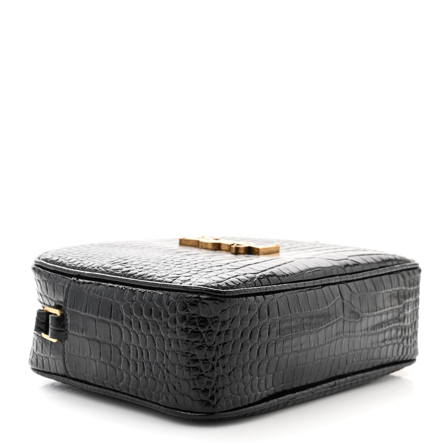 Patent Calfskin Crocodile Embossed Monogram Lou Camera Bag Black