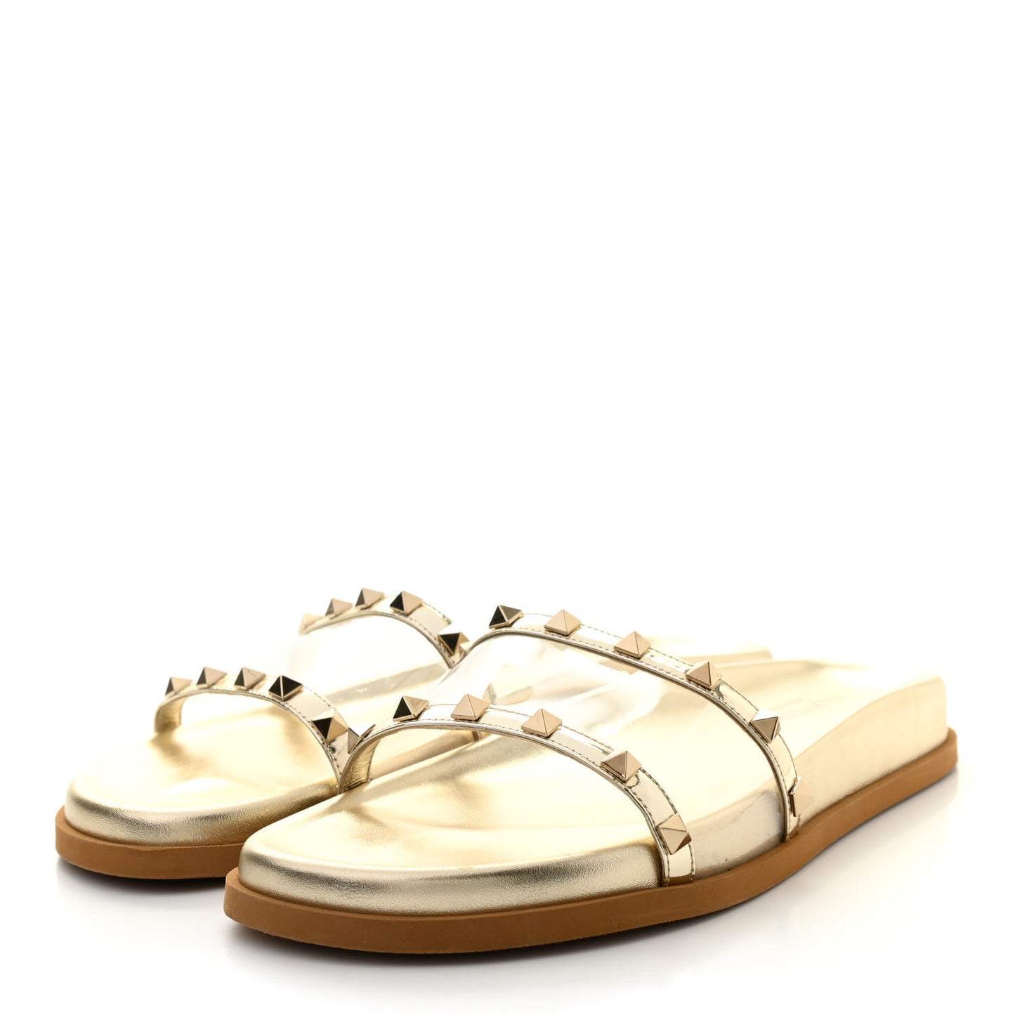 PVC Metallic Nappa Rockstud Moonwalk Flat Slide Sandals 40 Platino Transparent
