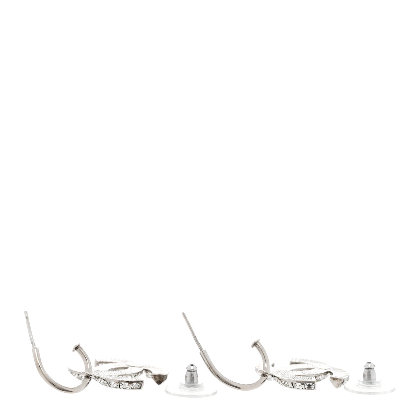 Baguette Crystal CC Drop Hoop Earrings Silver