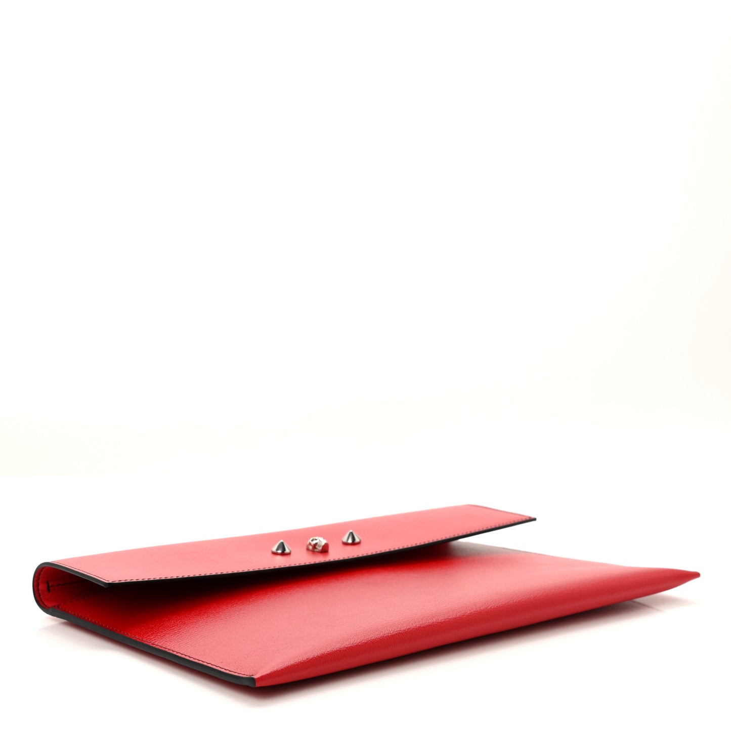 Calfskin Skull Stud Envelope Clutch Red