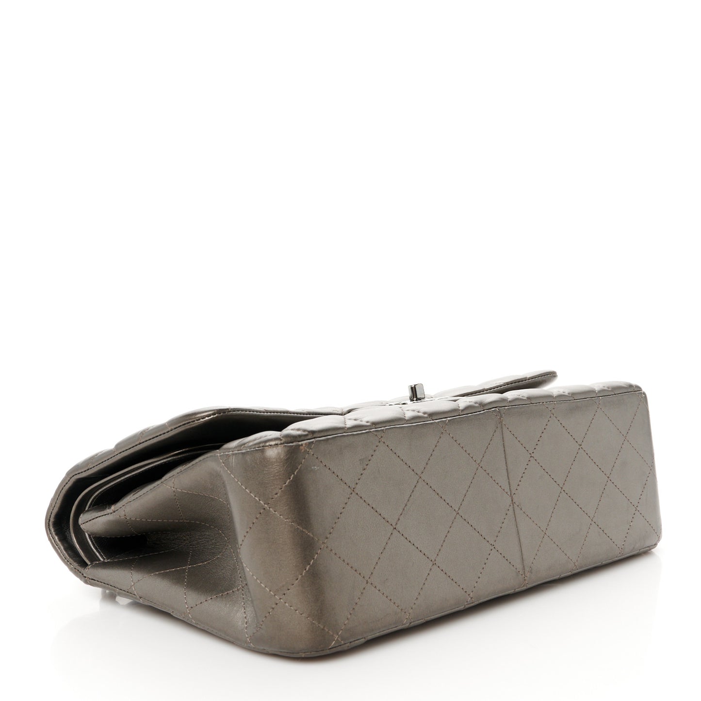 Metallic Lambskin Quilted Jumbo Double Flap Pewter