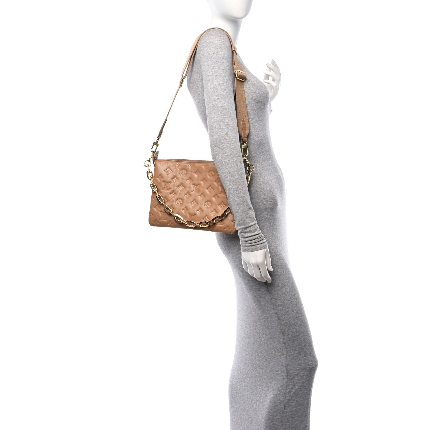 Louis Vuitton Lambskin Embossed Monogram Coussin PM Camel 2 of 11