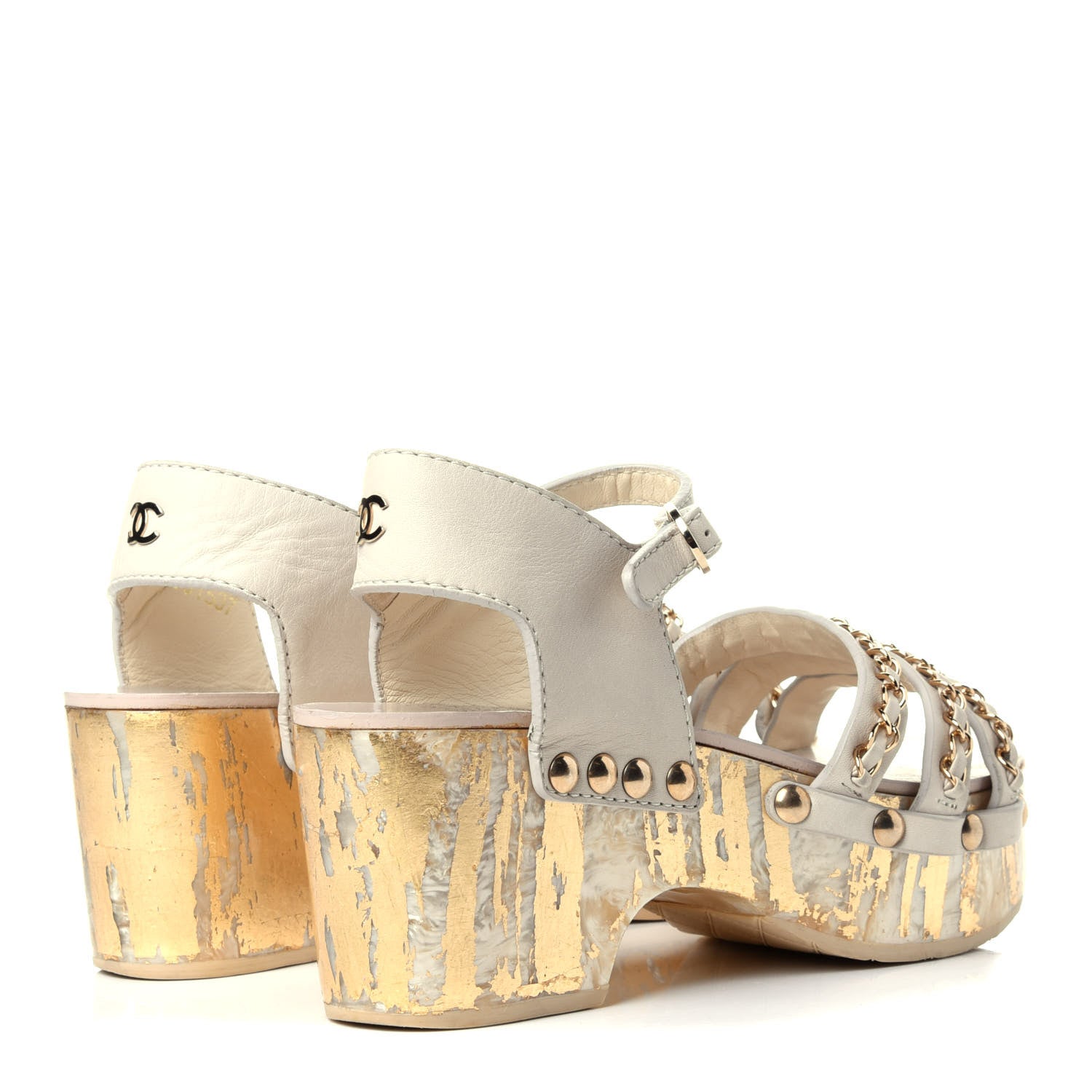 Chanel Calfskin Chain Wedge Sandals 36 White 4 of 10
