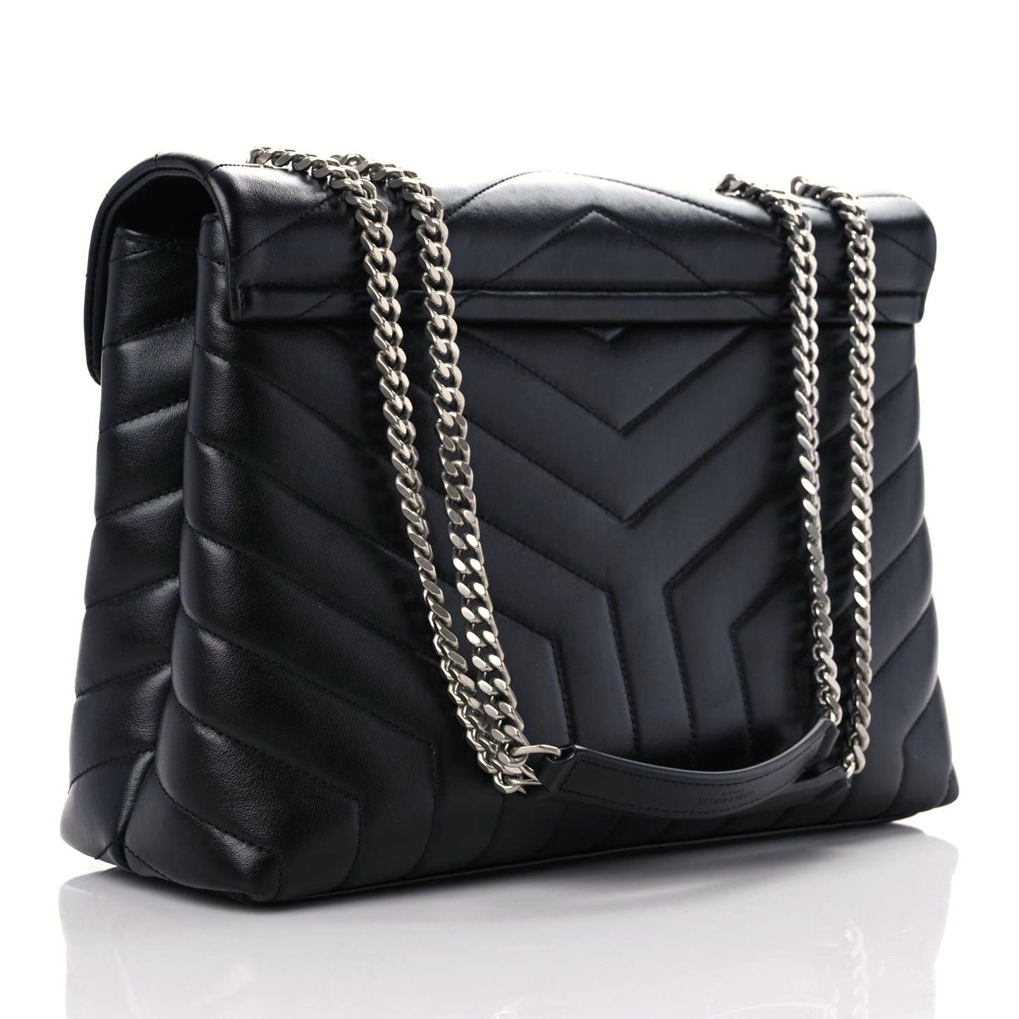 Calfskin Y Quilted Monogram Medium Loulou Chain Satchel Black