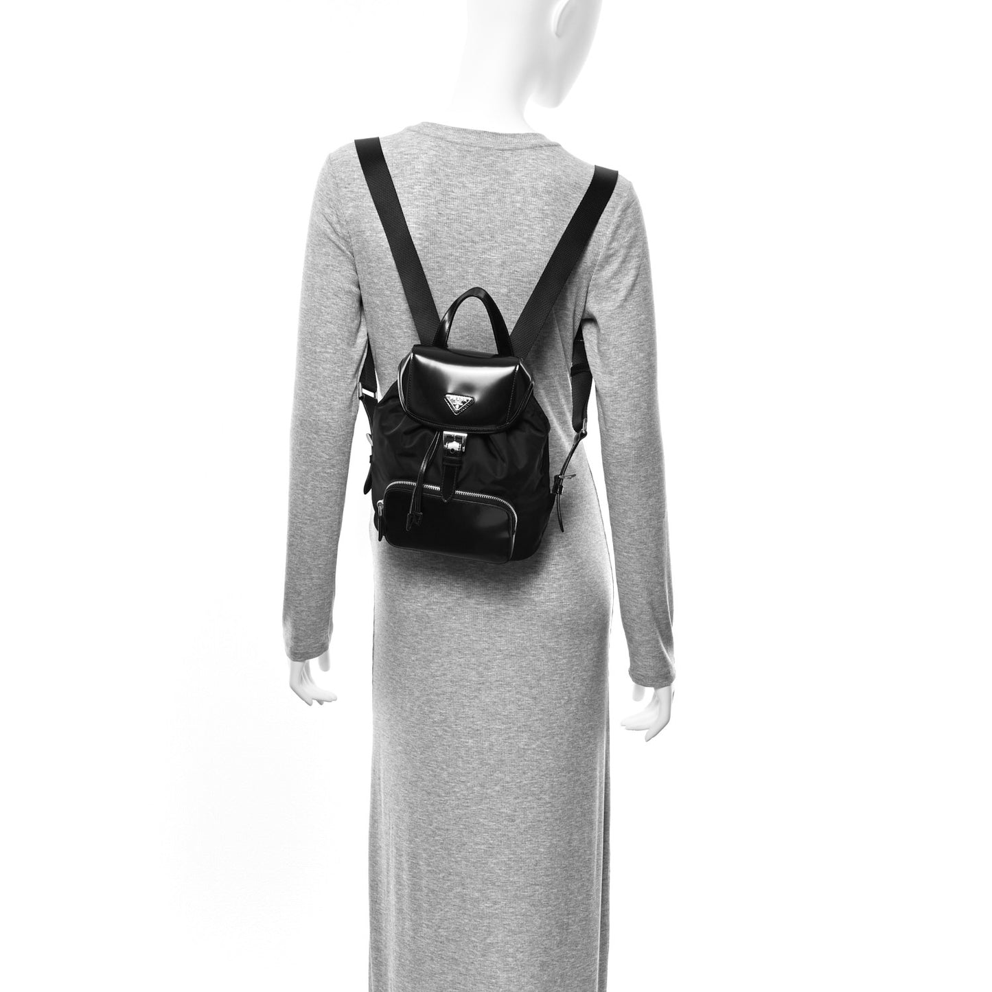 Re-Nylon Tessuto Brushed Calfskin Backpack Black