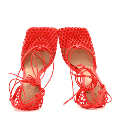 Mesh Nappa Stretch Ankle Tie Sandals 40 Tomato