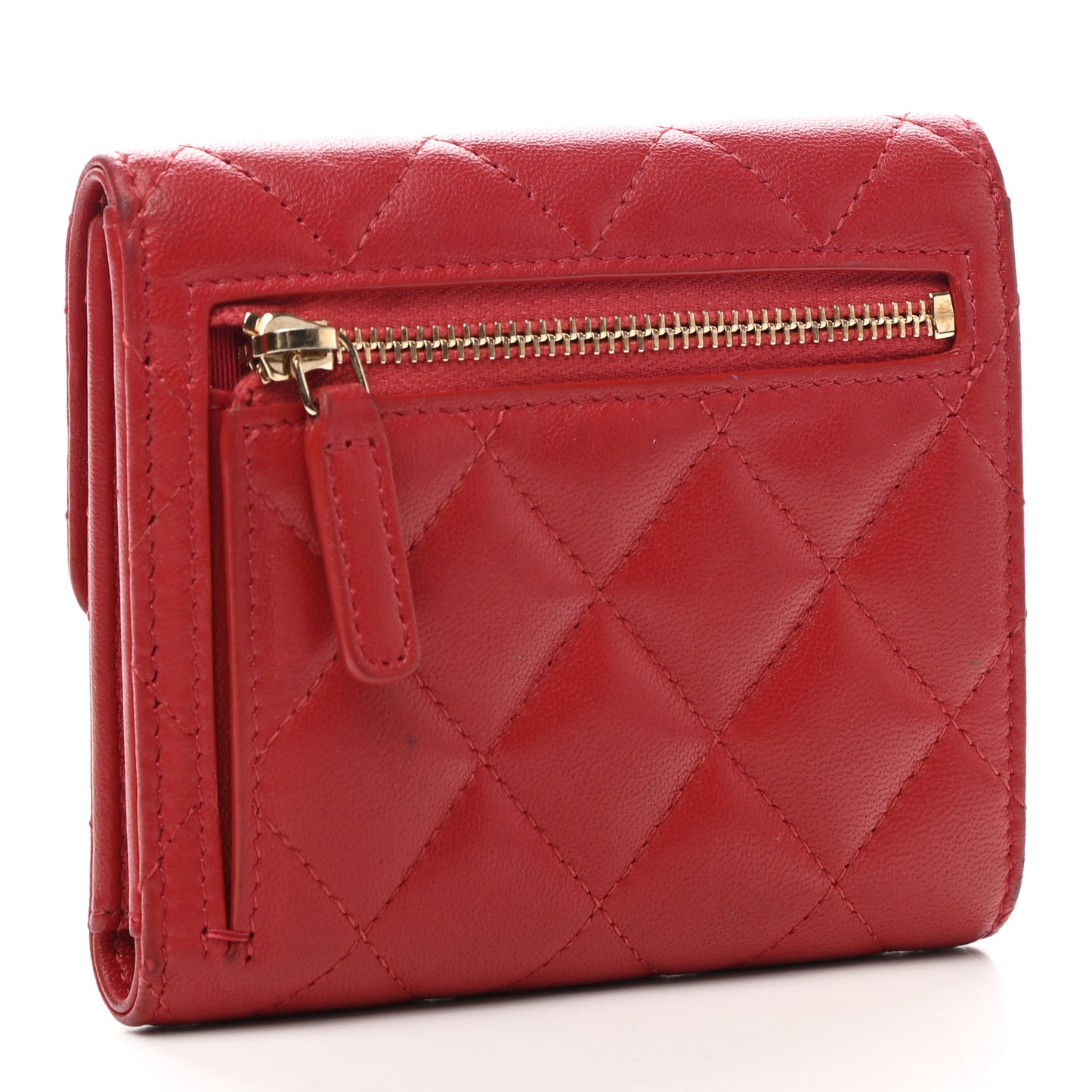 Lambskin Quilted Compact Flap Wallet Red