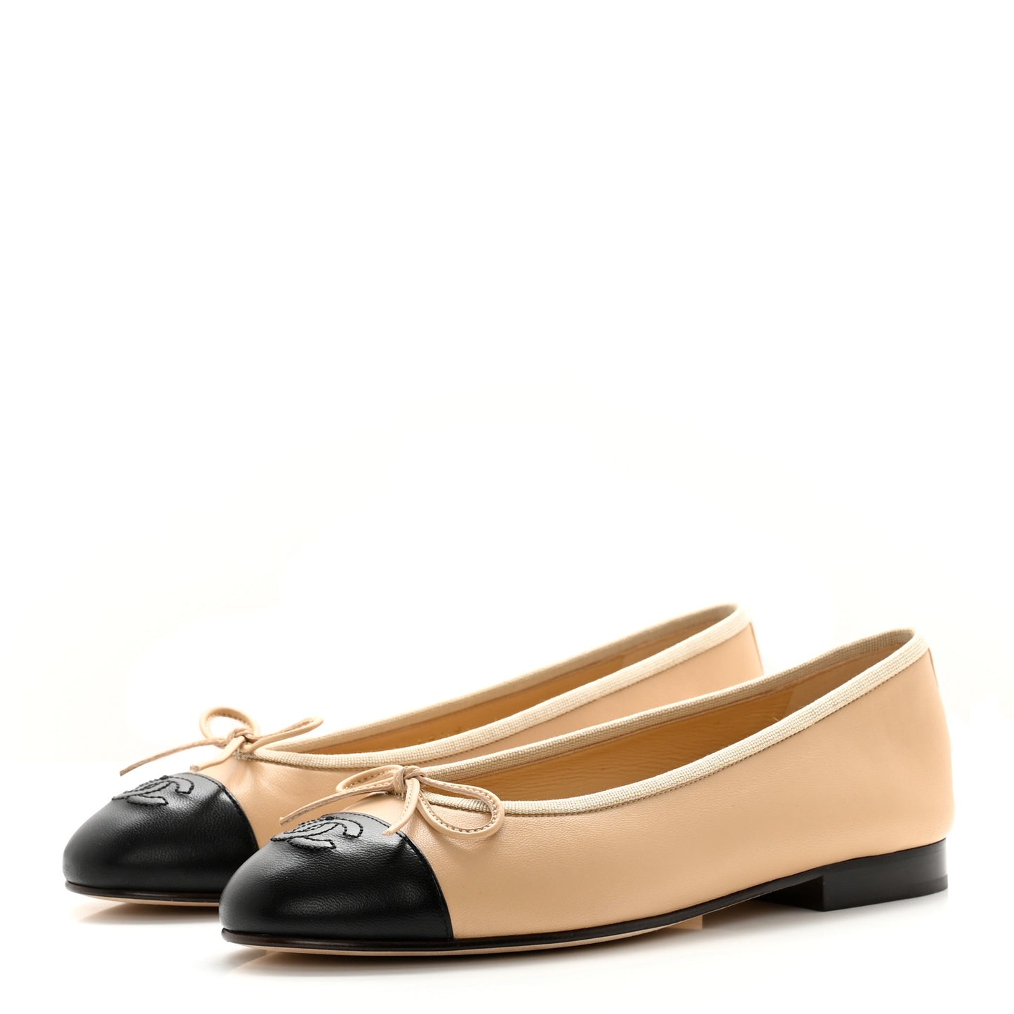 Lambskin Cap Toe CC Ballerina Flats 36.5 Beige Black