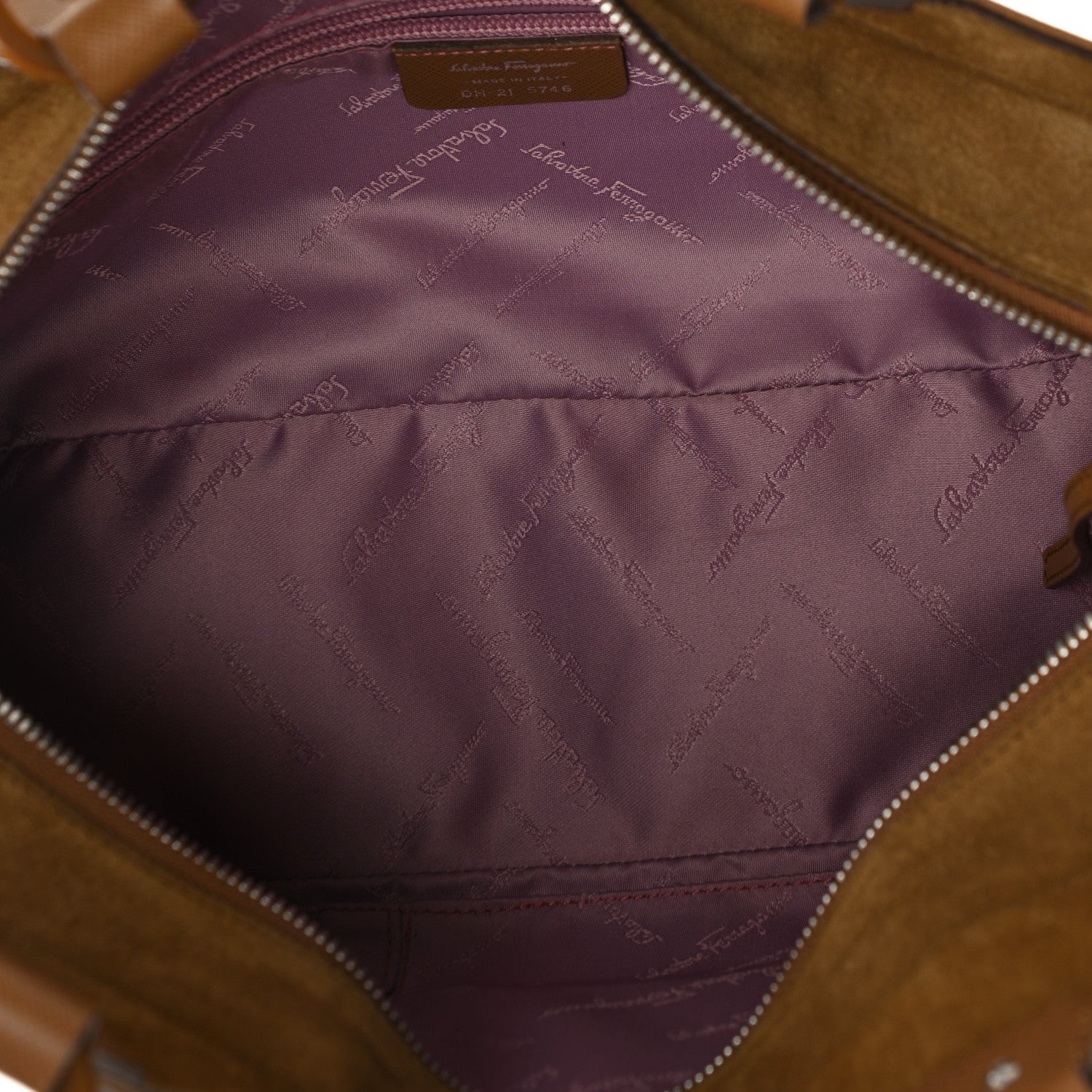 Salvatore Ferragamo Suede Printed Calfskin Gancini Satchel Brown 5 of 11