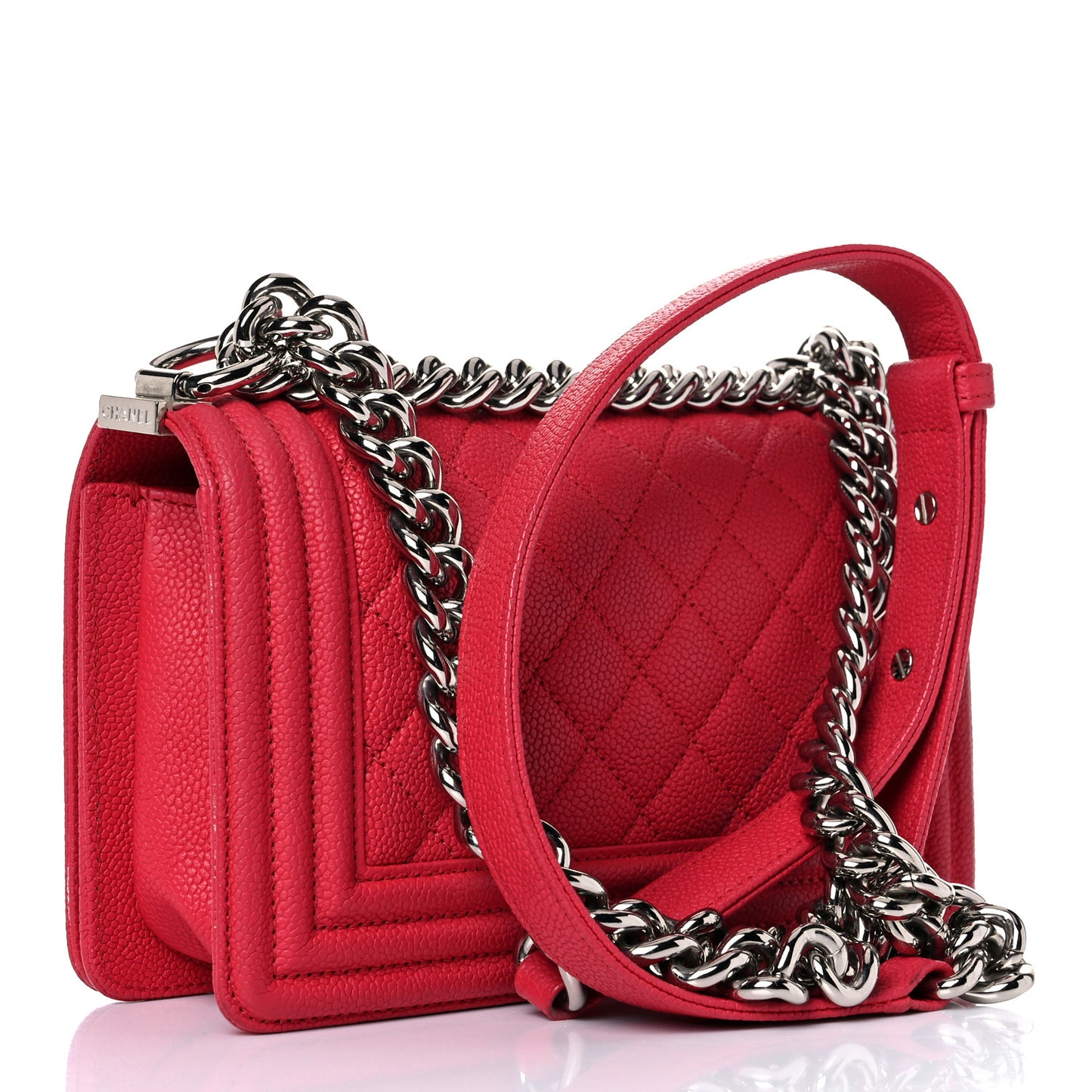 Caviar Quilted Small Boy Flap Red