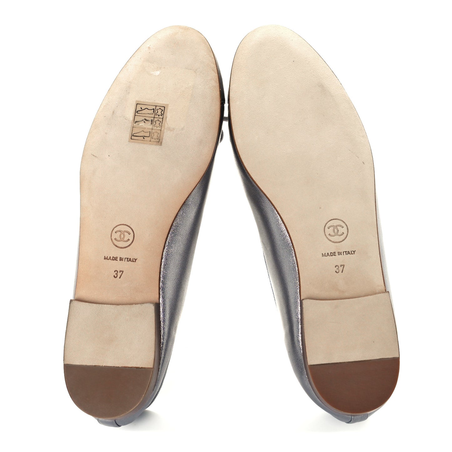 Metallic Lambskin CC Cap Toe Ballerina Flats 37 Silver
