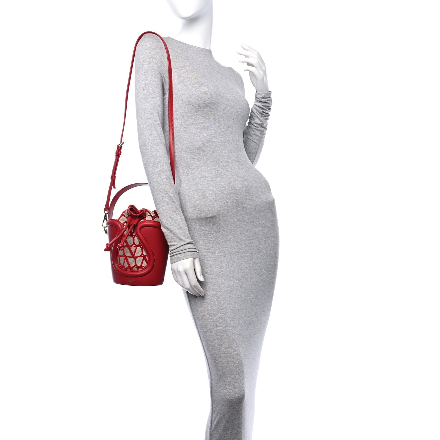 Toile Iconographe Nappa Le Cinquième Bucket Bag Naturale Rosso Valentino