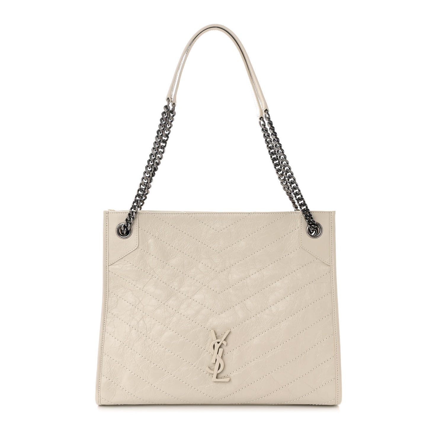 Crinkled Calfskin Matelasse Monogram Medium Niki Shopper Tote Crema Soft