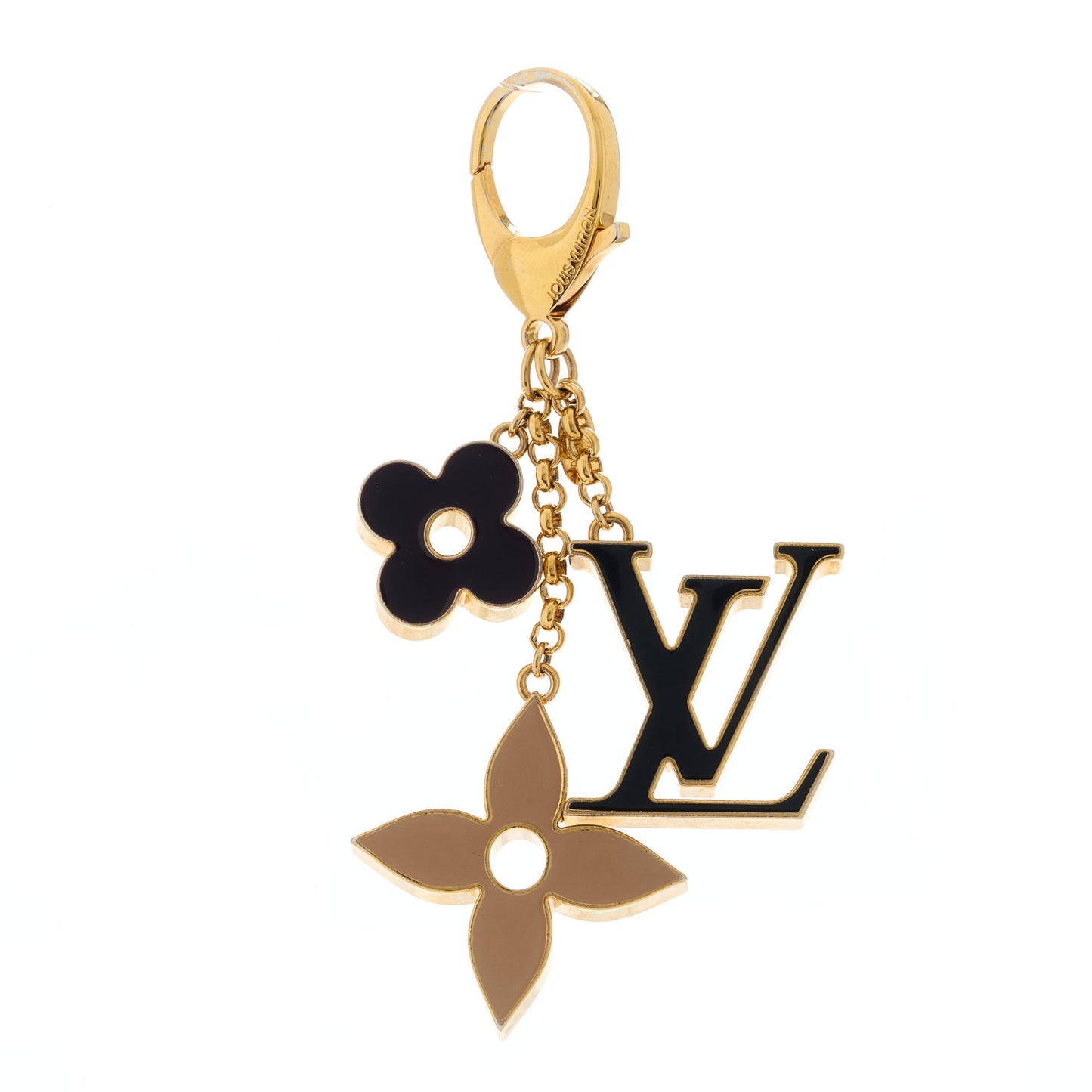 Metal Enamel Fleur De Monogram Bag Charm Dore