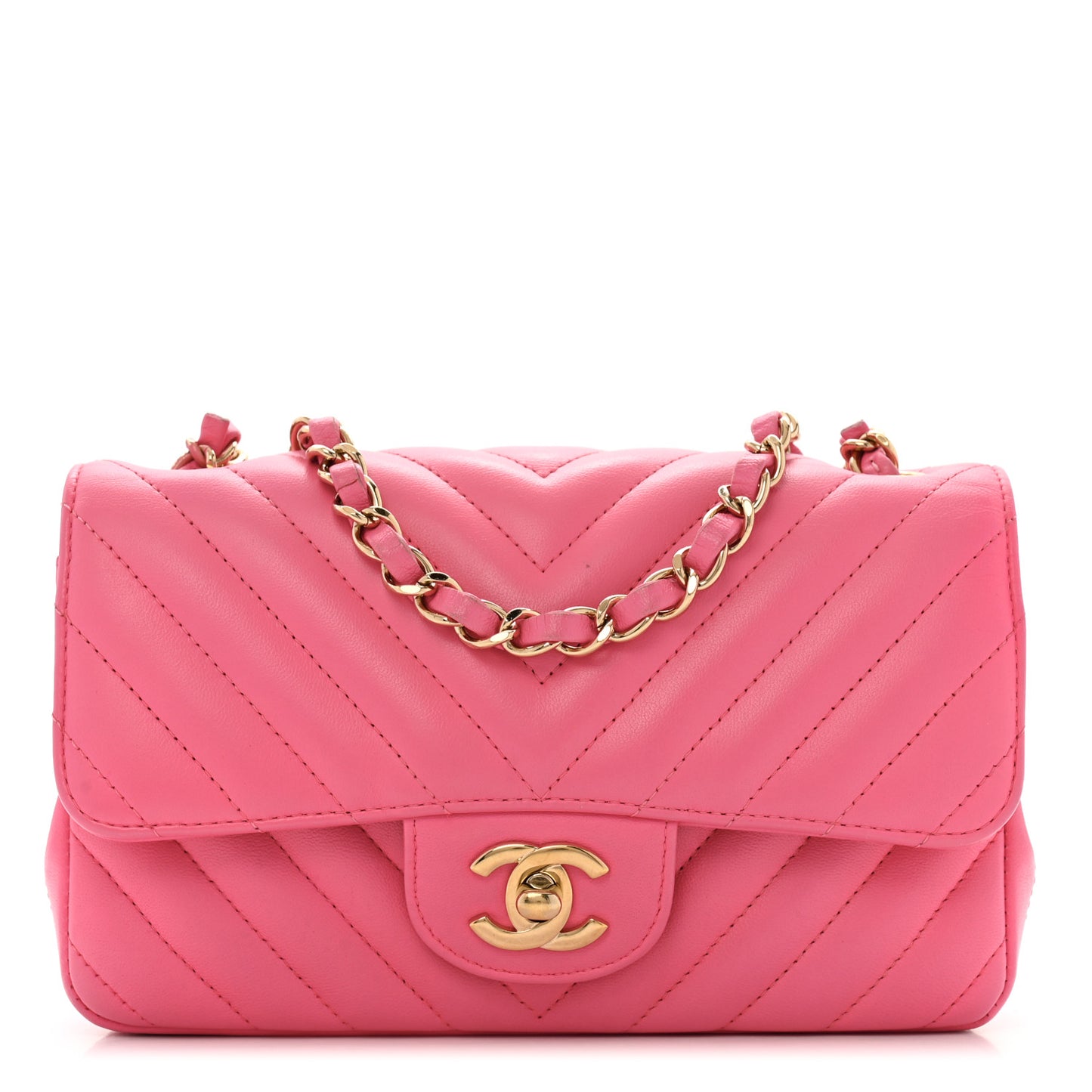Lambskin Chevron Quilted Mini Rectangular Flap Fuchsia