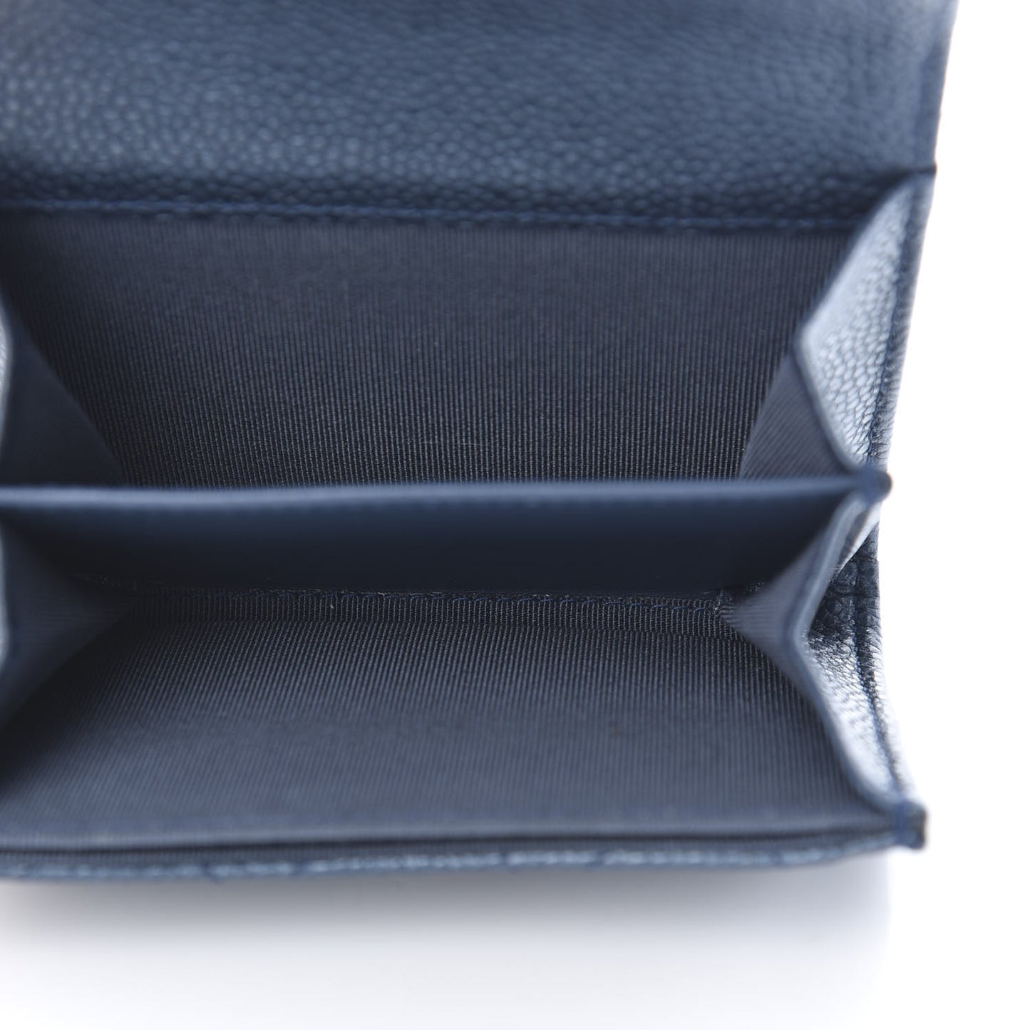 Metallic Caviar Quilted Flap Card Holder Wallet Dark Blue