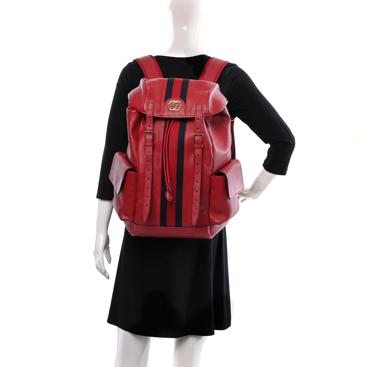 Grained Calfskin Medium Ophidia Double Buckle Backpack Red
