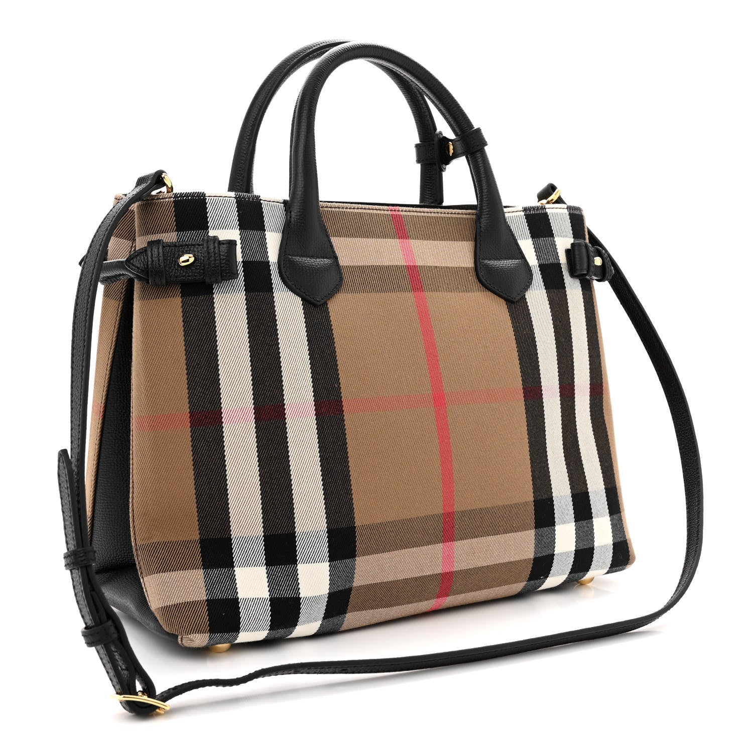 Burberry House Check Grainy Calfskin Medium Banner Tote Black 3 of 11