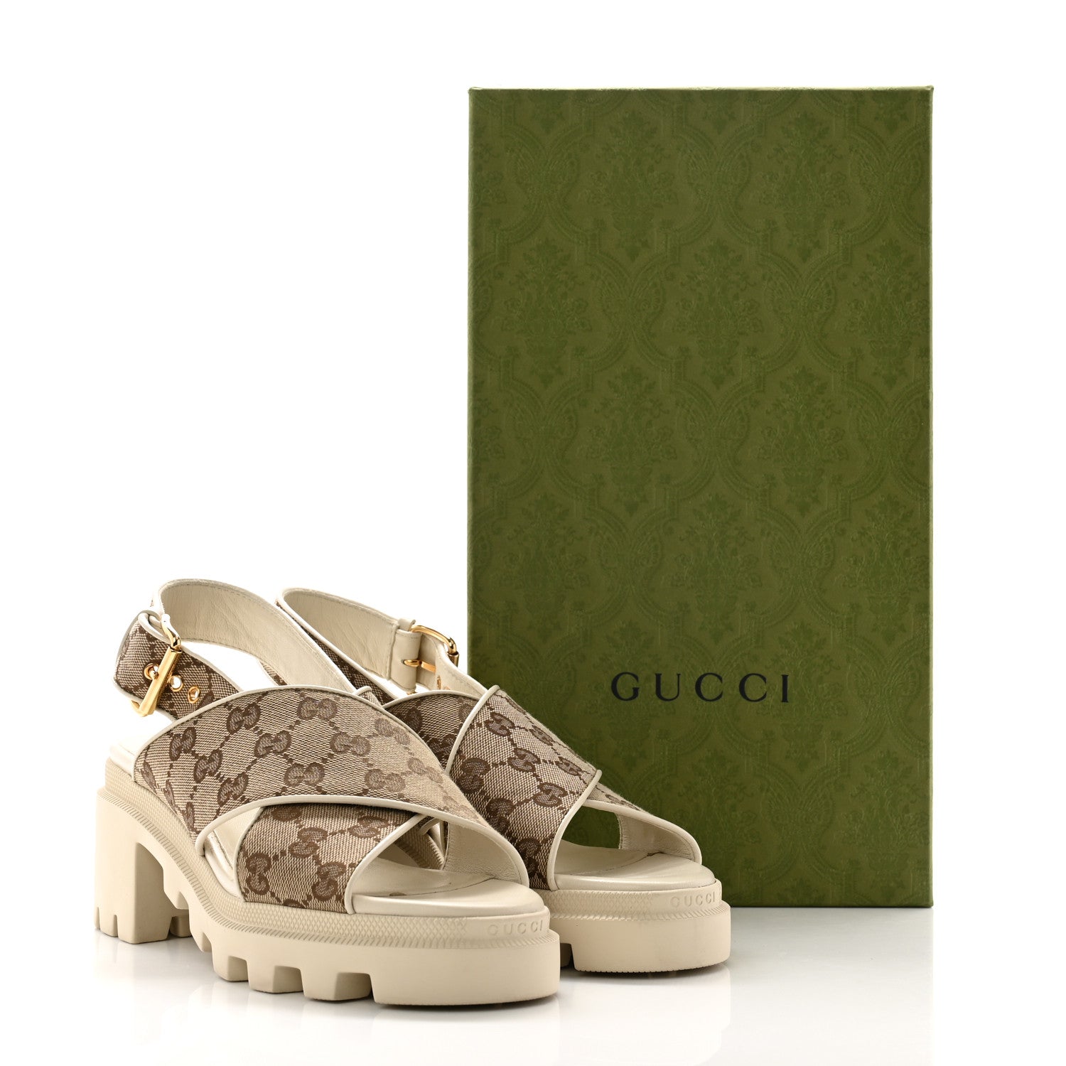 Gucci Monogram Granada Kid Trip 40/72mm Lug Sole Sandals 39.5 Beige Ebony Mystic White 9 of 9