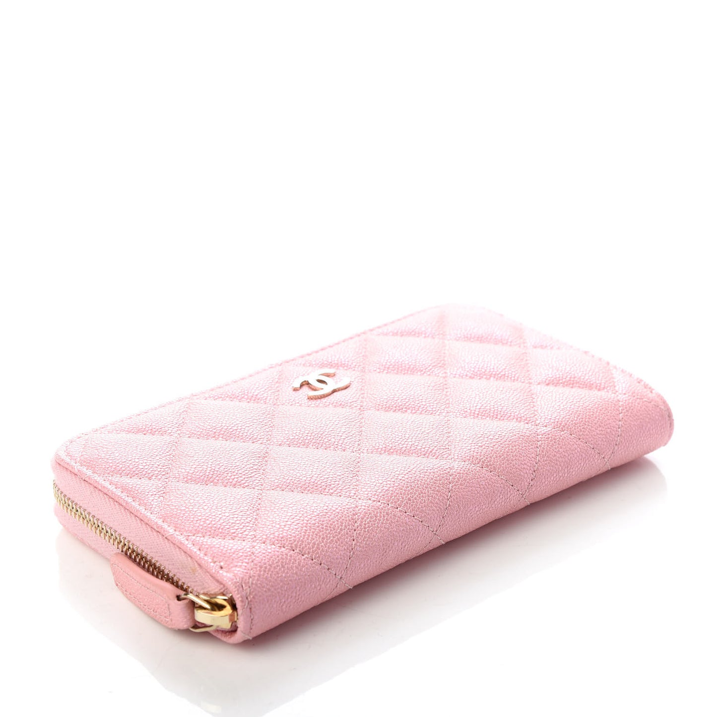 Iridescent Caviar Quilted Medium Zip Around Wallet Pink