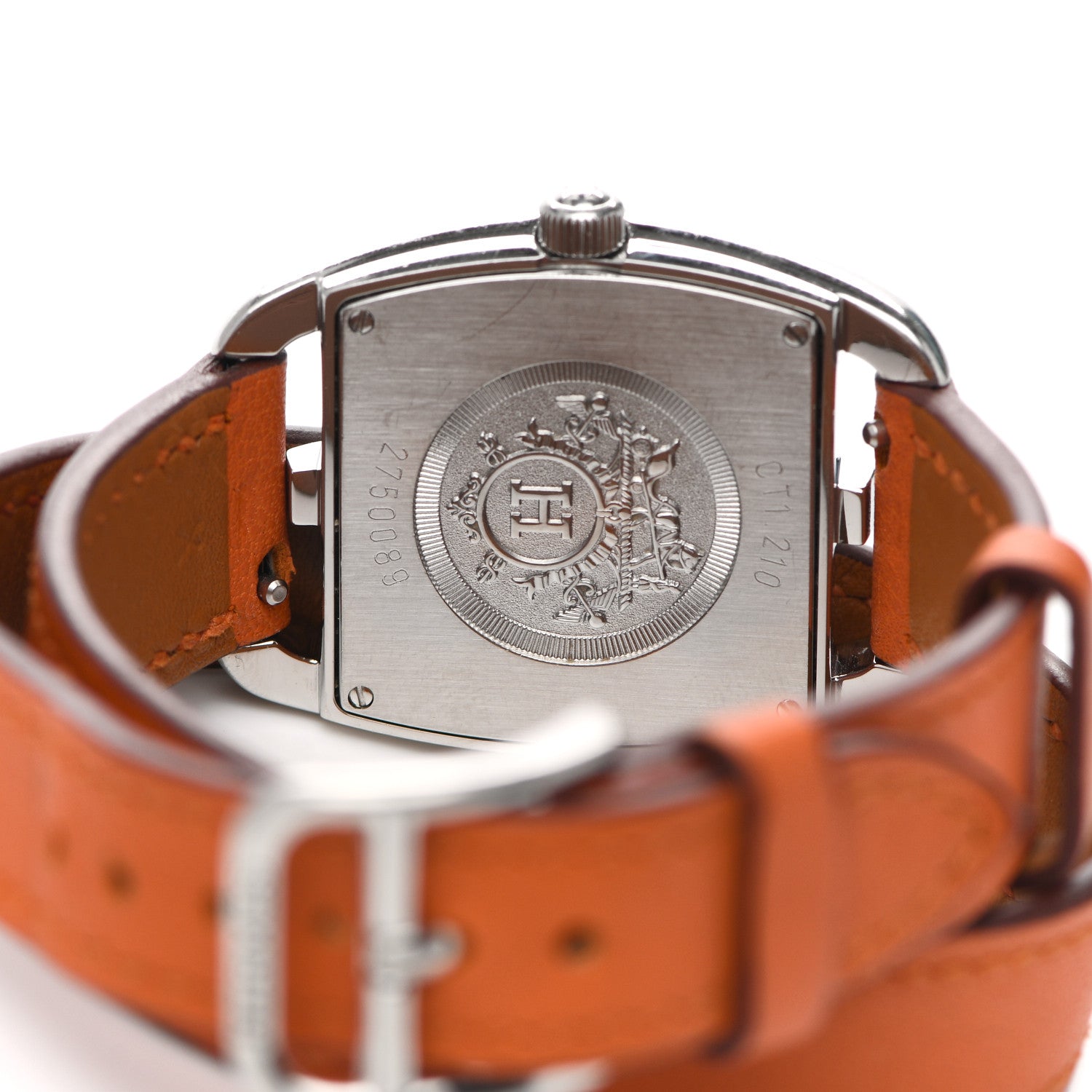 Hermes Stainless Steel Swift 26mm Cape Cod Tonneau Double Tour Quartz Watch Orange 4 of 4