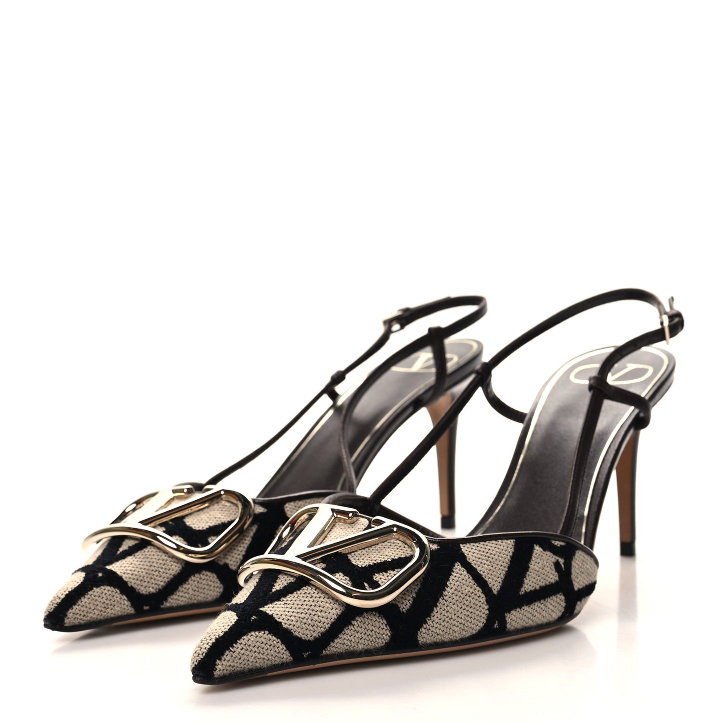 Toile Iconographe Vlogo Slingback 80mm Pumps 39 Naturale Black Fondant