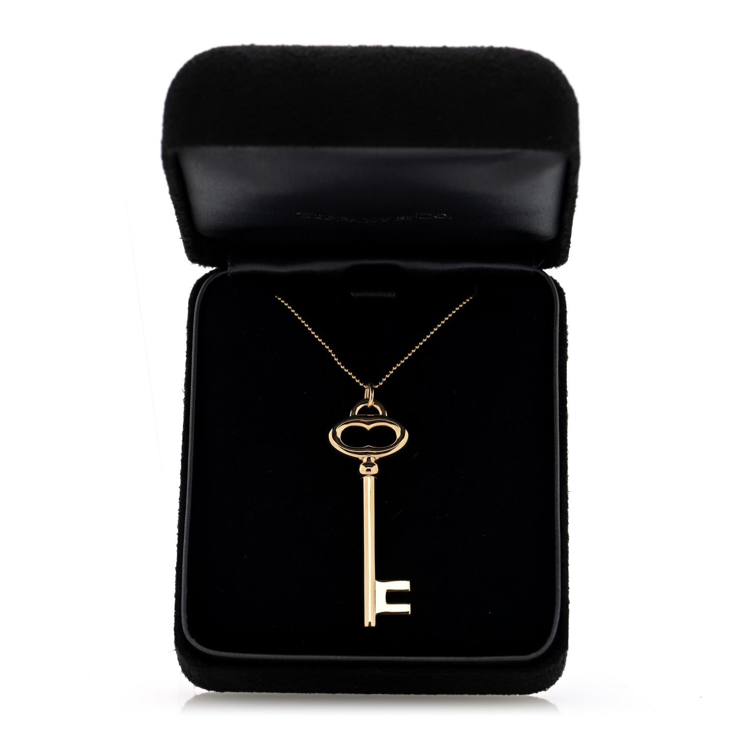 18K Yellow Gold Vintage Oval Key Pendant Bead Chain Necklace