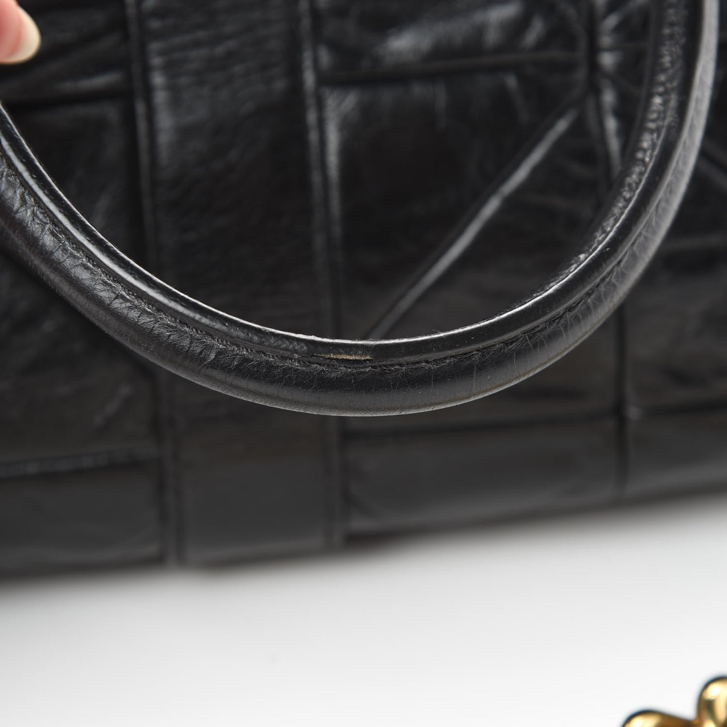 Lambskin Patchwork Quilted Venetia Satchel Black