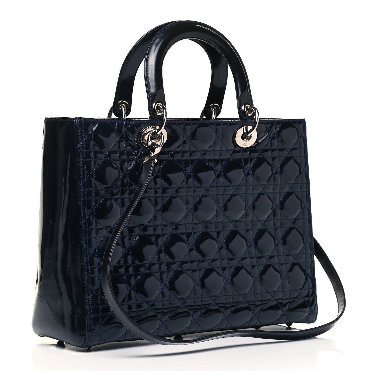 Patent Cannage Large Lady Dior Navy Blue