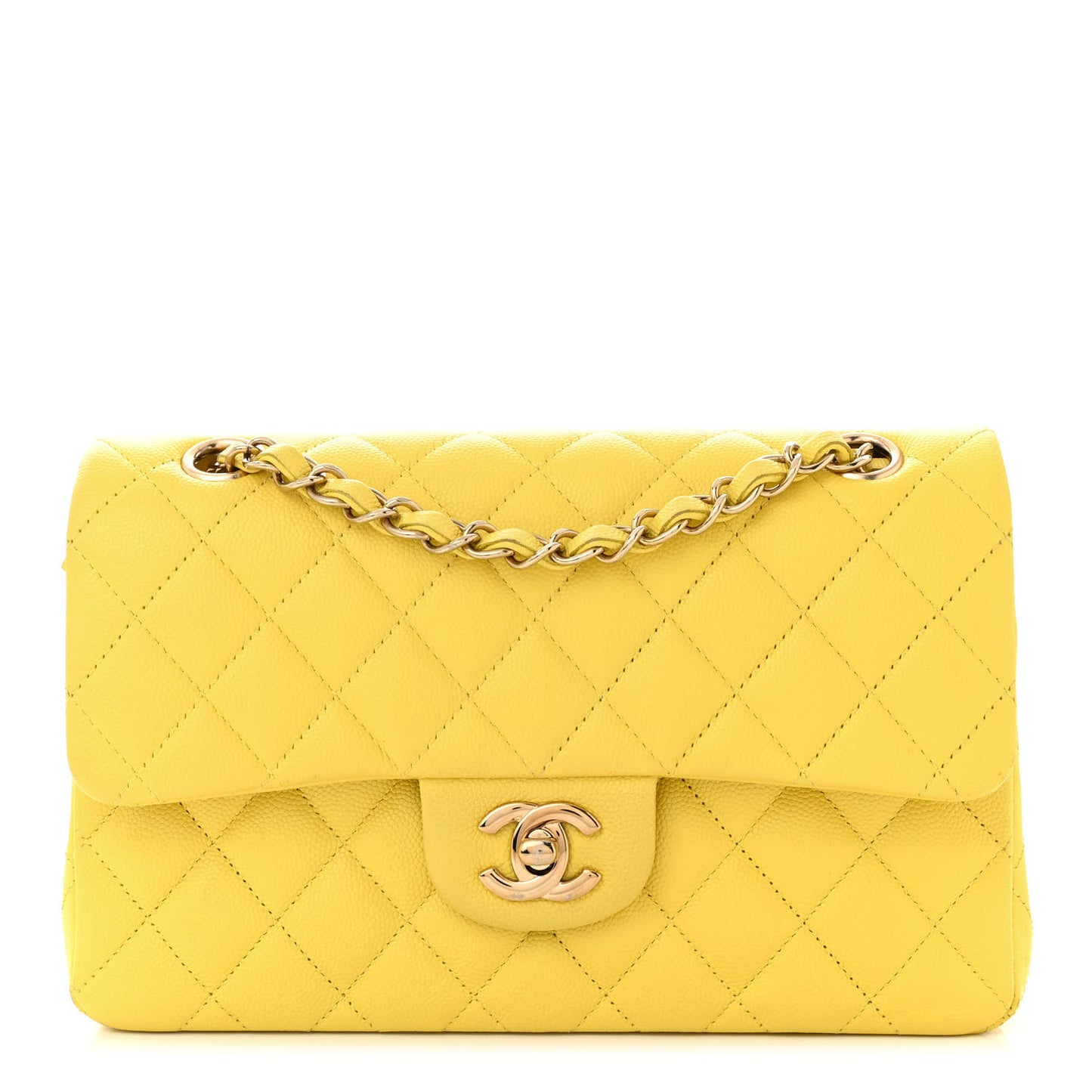Caviar Quilted Small Double Flap Yellow