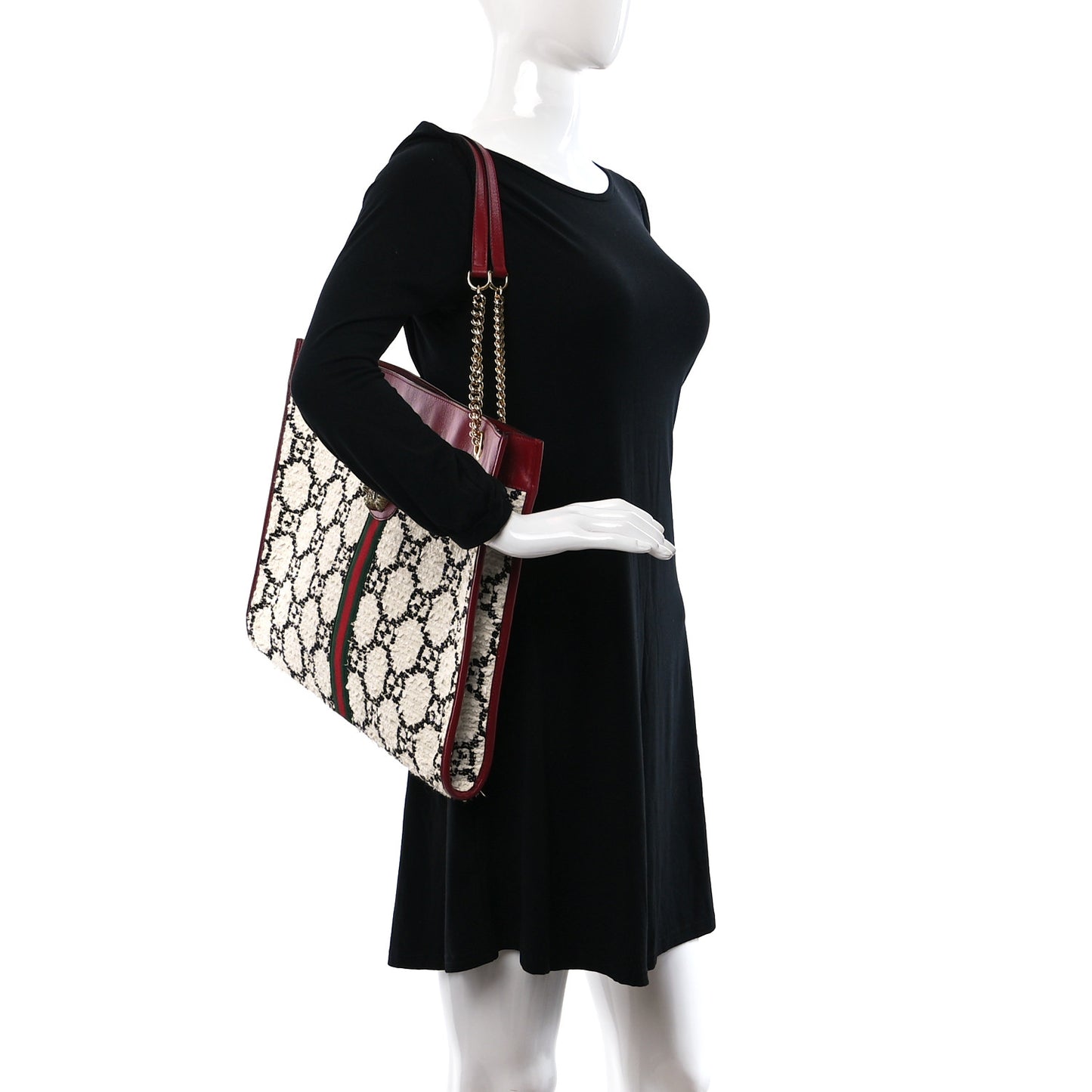 Tweed GG Monogram Large Rajah Chain Tote White Black Romantic Cherry
