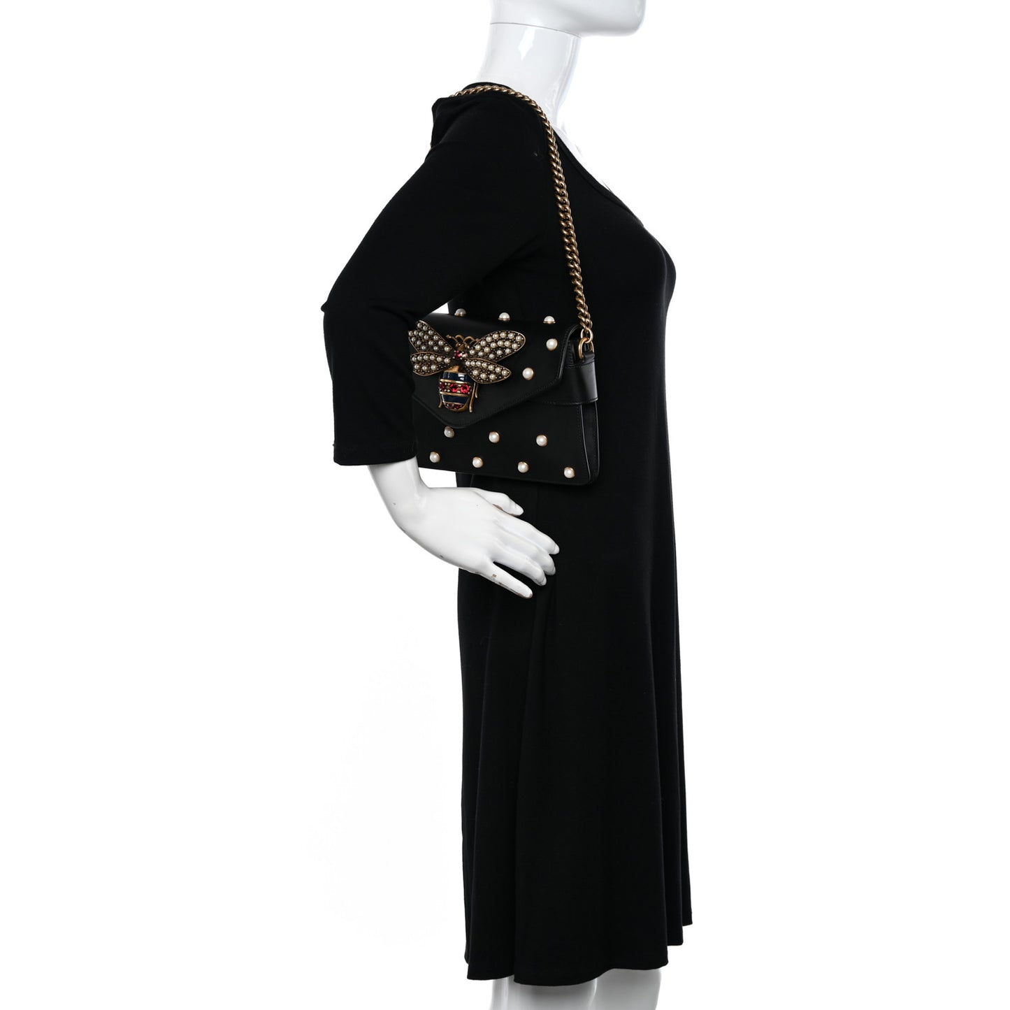Nappa Pearl Studded Mini Queen Margaret Broadway Shoulder Bag Black