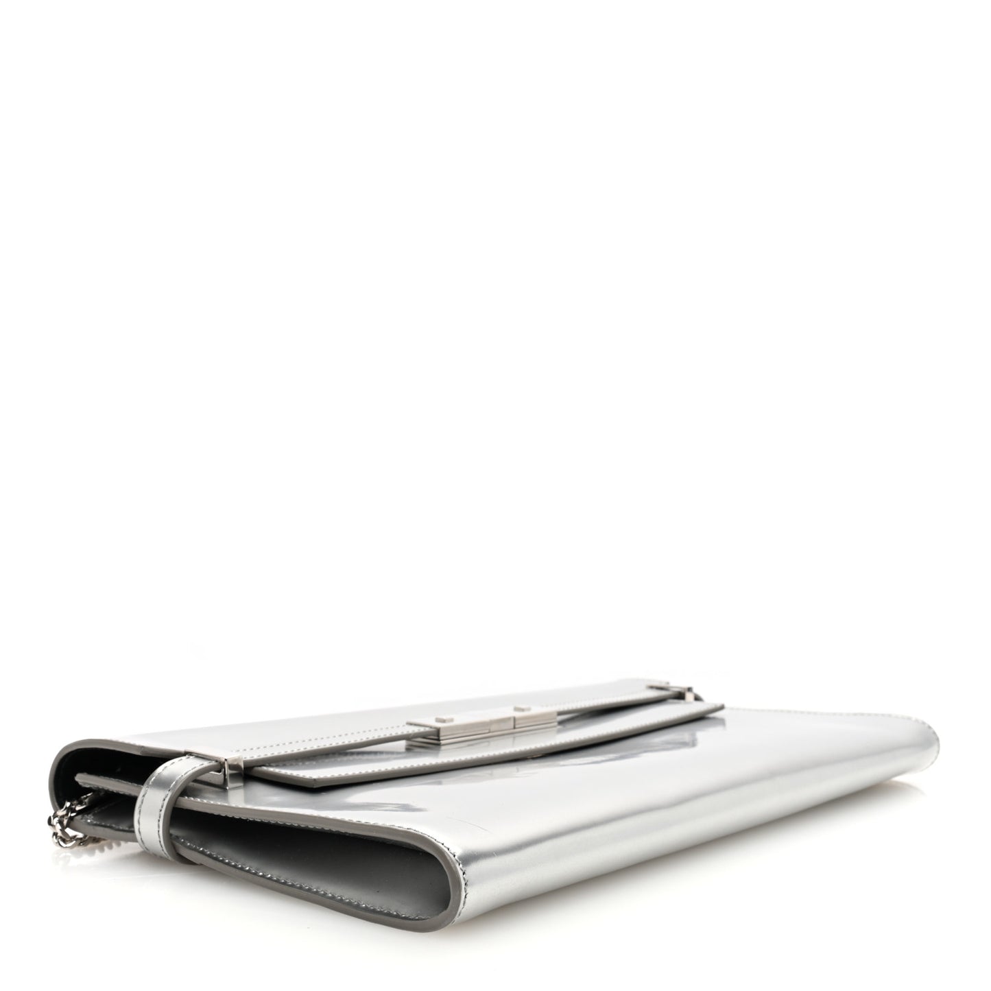 Metallic Calfskin Manhattan Chain Clutch Metal Argento