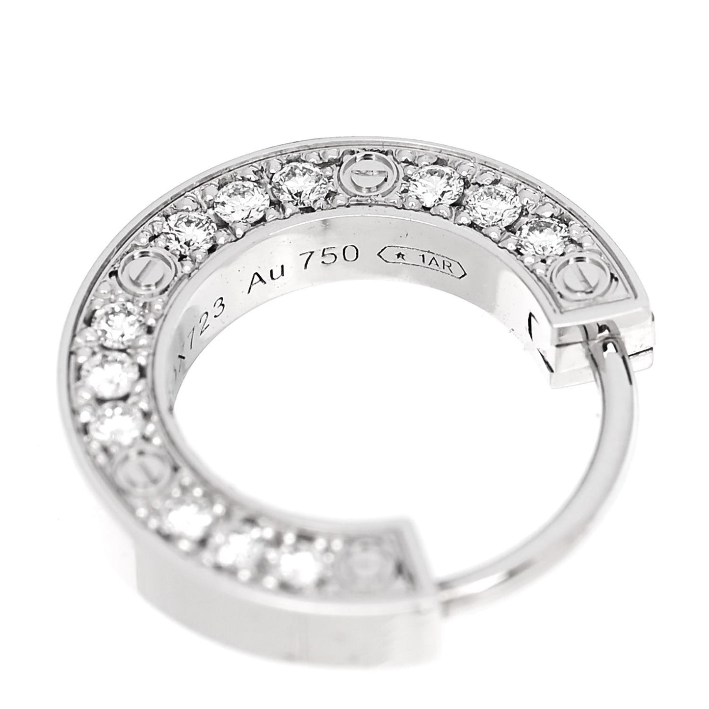 18K White Gold Diamond Pave Single LOVE Hoop Earring