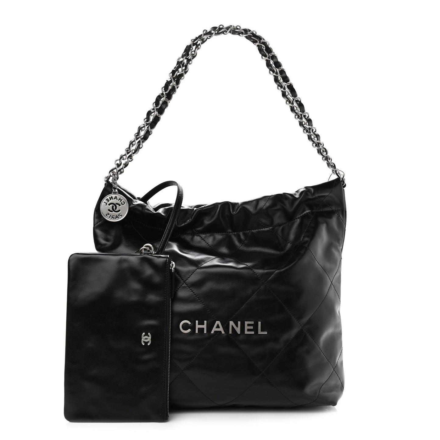 Shiny Calfskin Quilted Small Chanel 22 Black