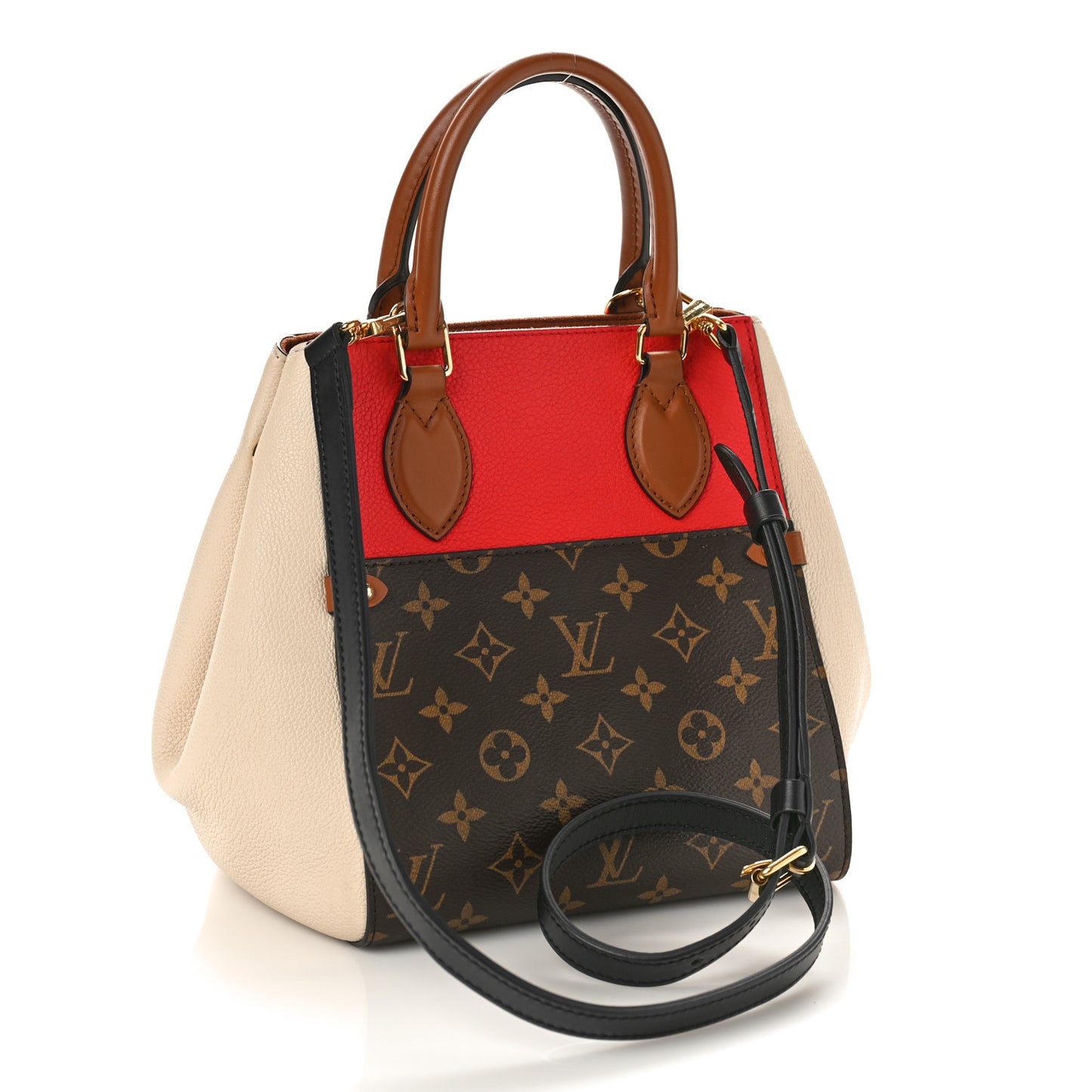 Calfskin Monogram Fold Tote PM Cerise Cream Black